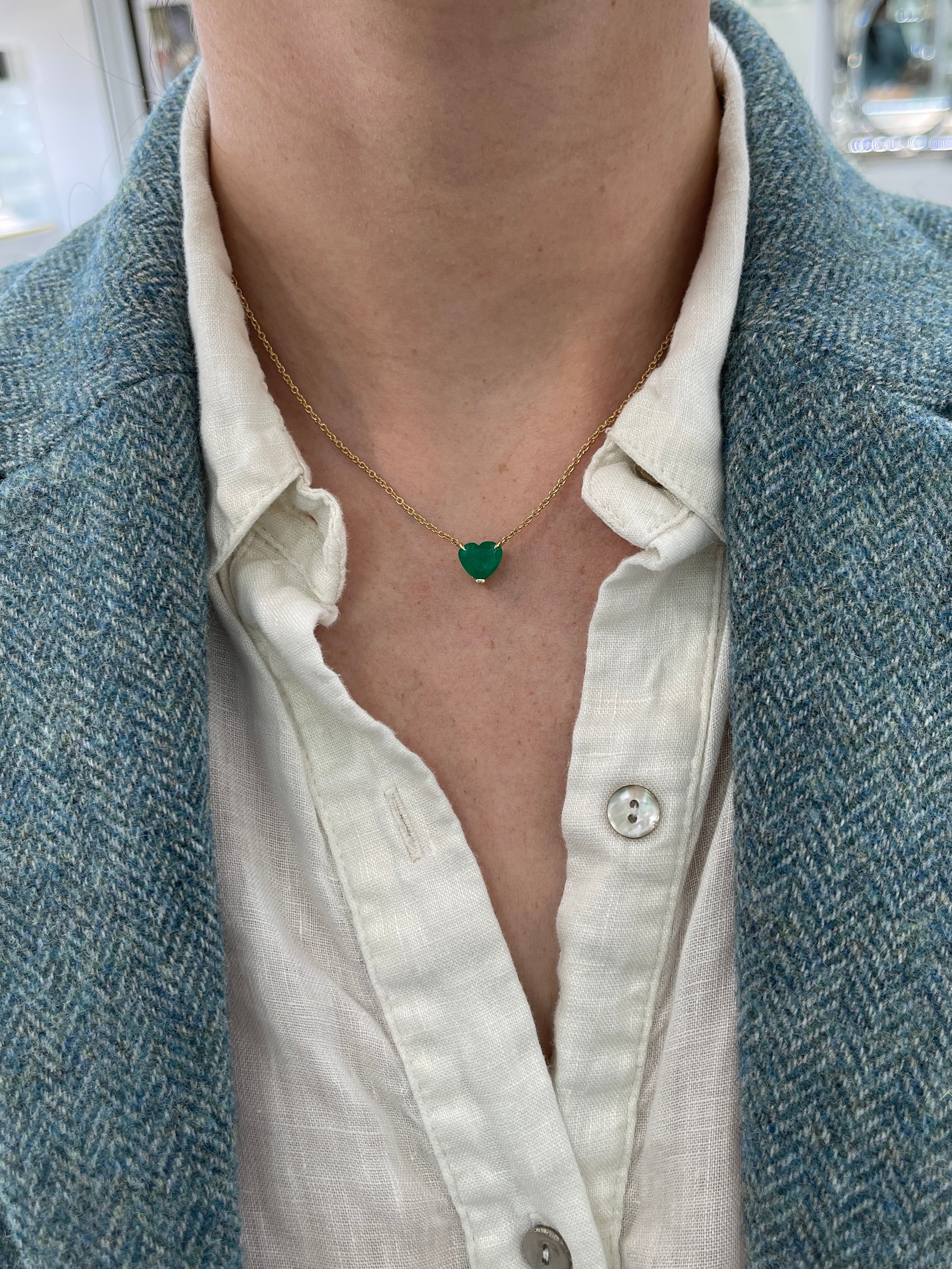 2.22 Carat Colombian Emerald Heart Cut Solitaire 18K Necklace - JR Colombian Emeralds