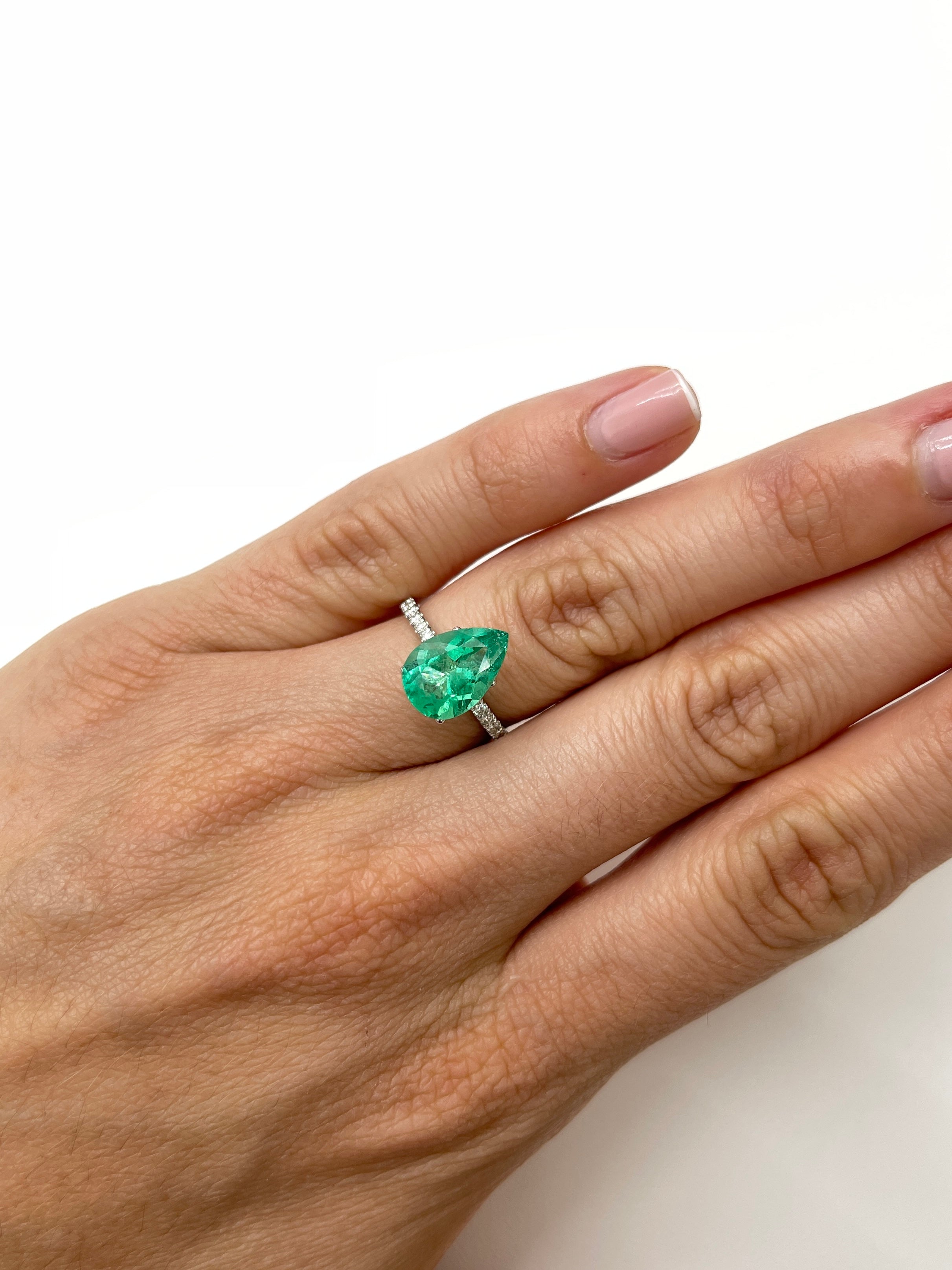 2.95 carat 12.5x8.5 Medium Green Natural Loose Colombian Emerald-Pear Cut - JR Colombian Emeralds