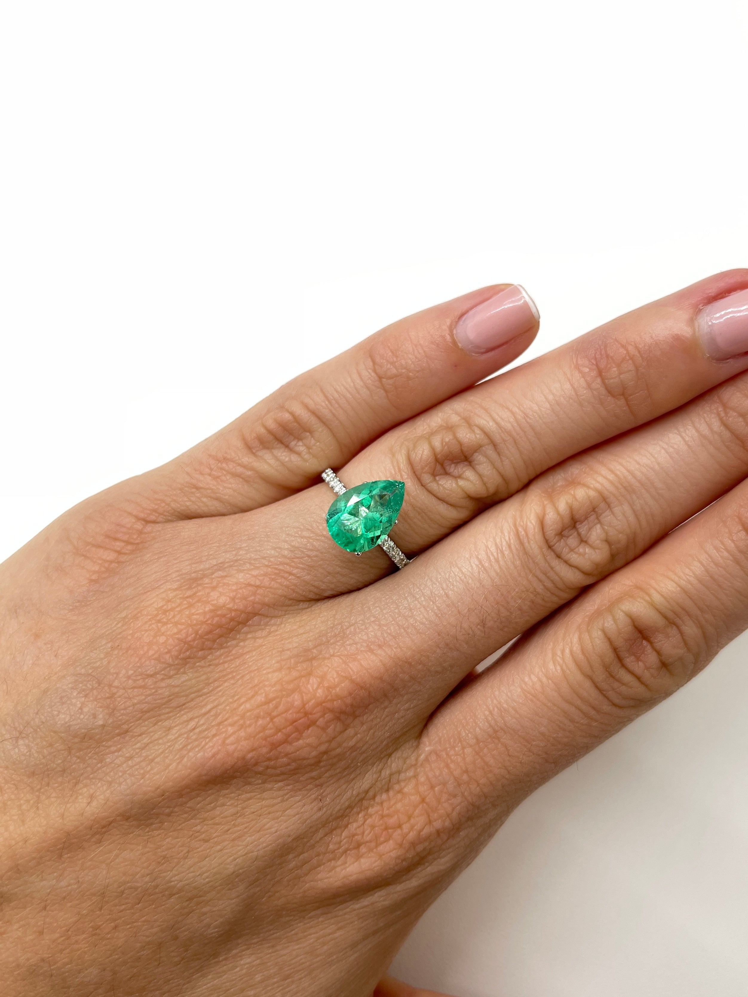 2.95 carat 12.5x8.5 Medium Green Natural Loose Colombian Emerald-Pear Cut - JR Colombian Emeralds