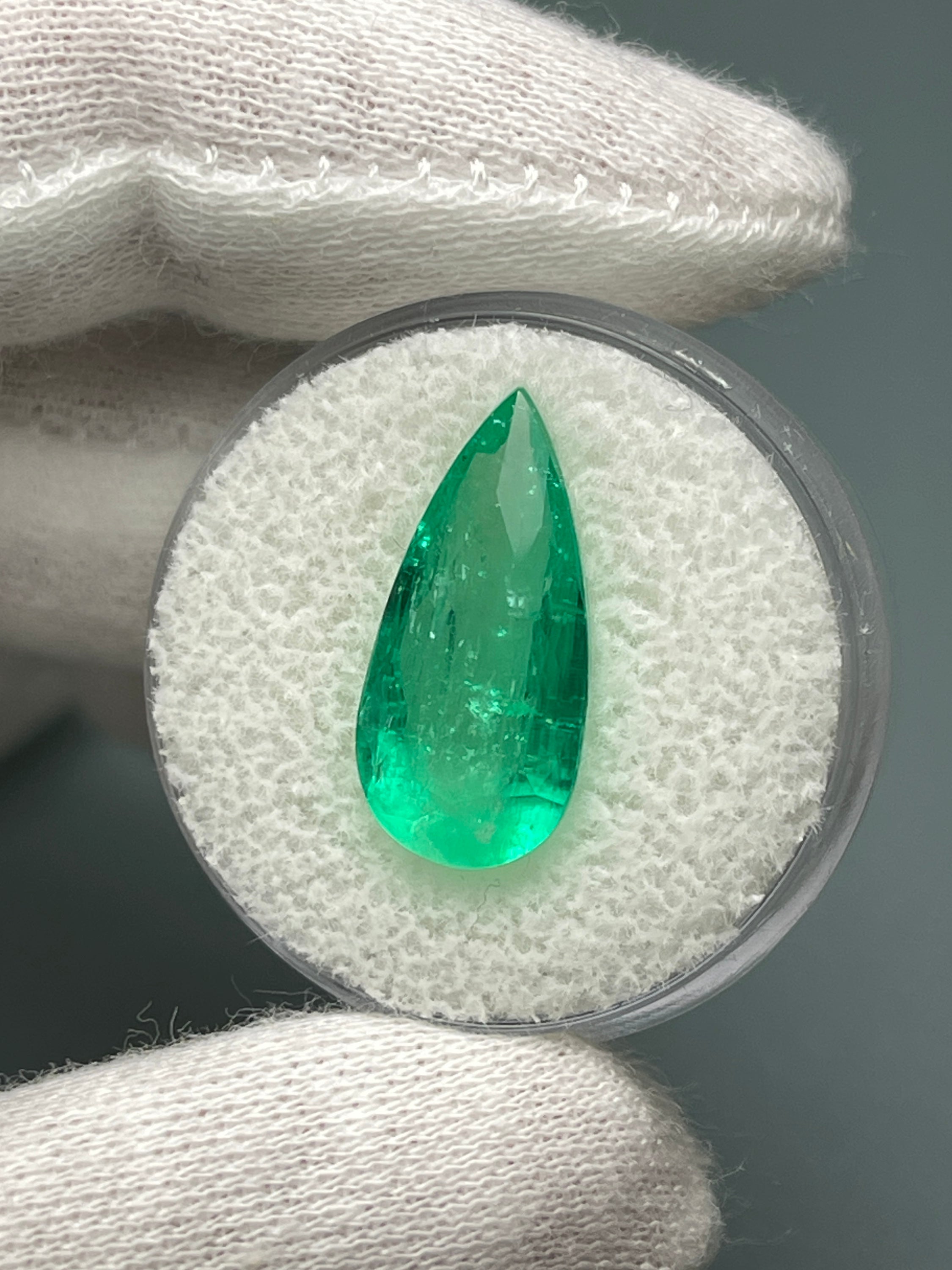 6.27 carat 19x9 Elongated Natural Loose Colombian Emerald-Pear Cut