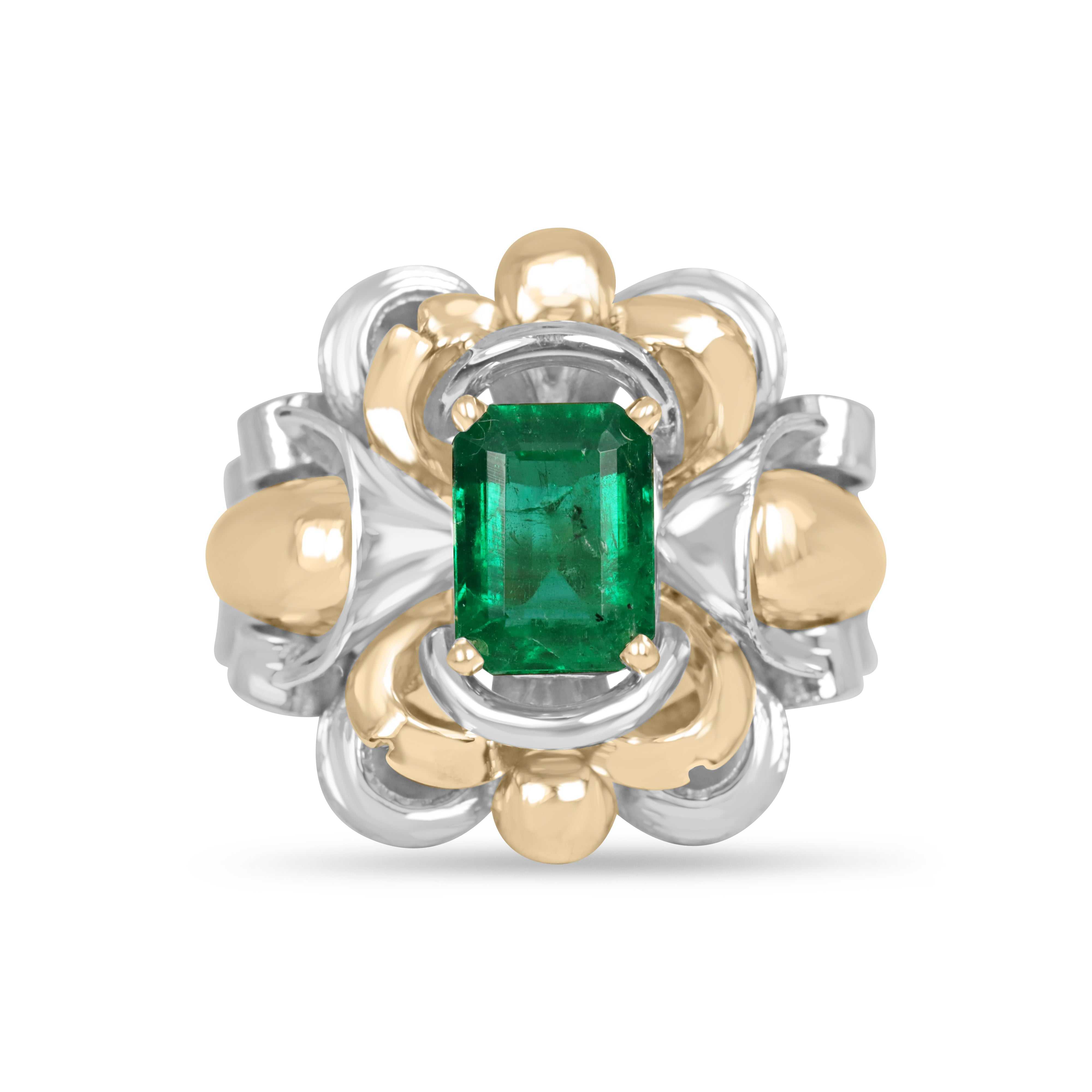 1,50-Karat-Smaragd-Solitärring aus 18 Karat Rosé- und Weißgold im Art-déco-Stil