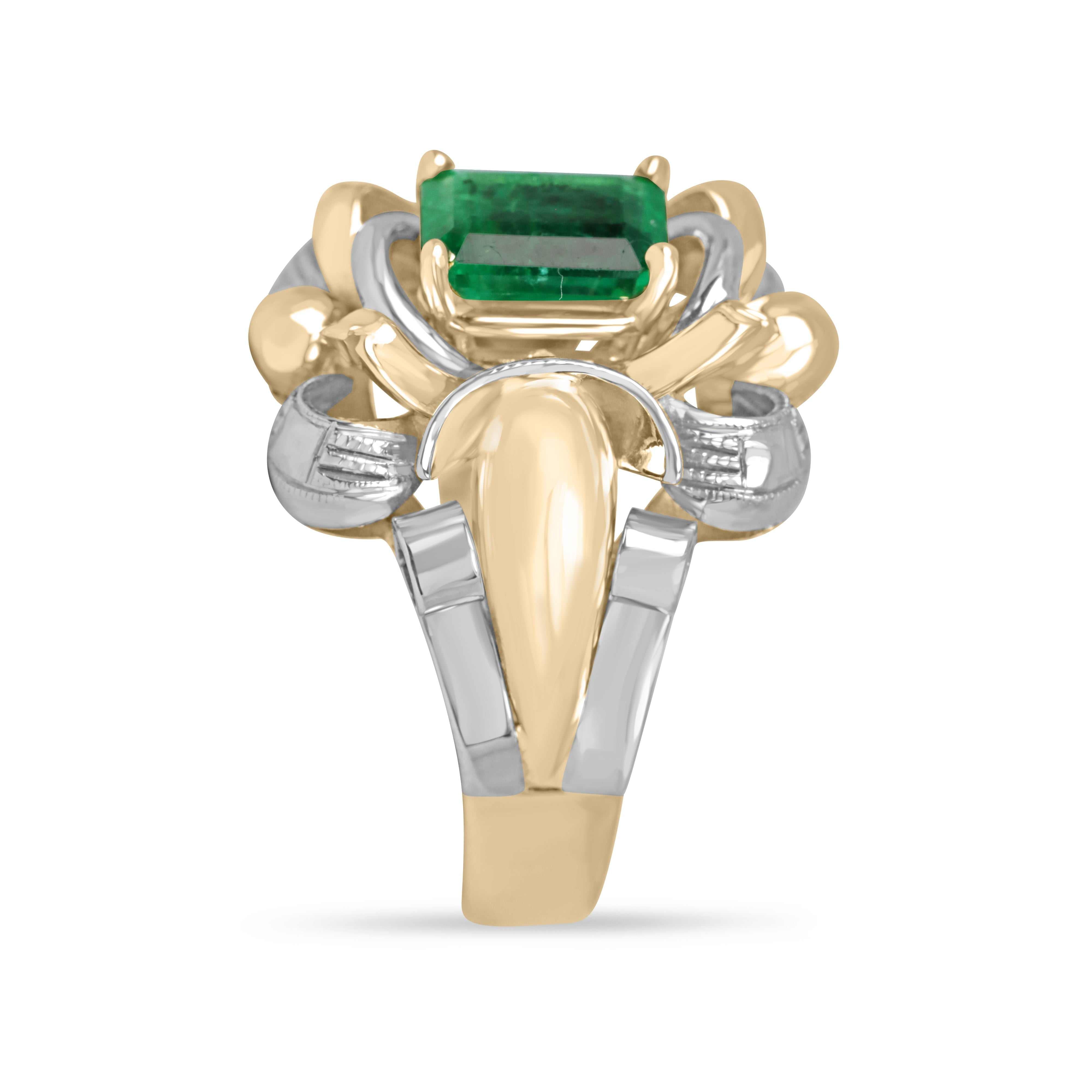 1,50-Karat-Smaragd-Solitärring im Art-déco-Stil aus 18 Karat Rosé- und Weißgold, AAA+