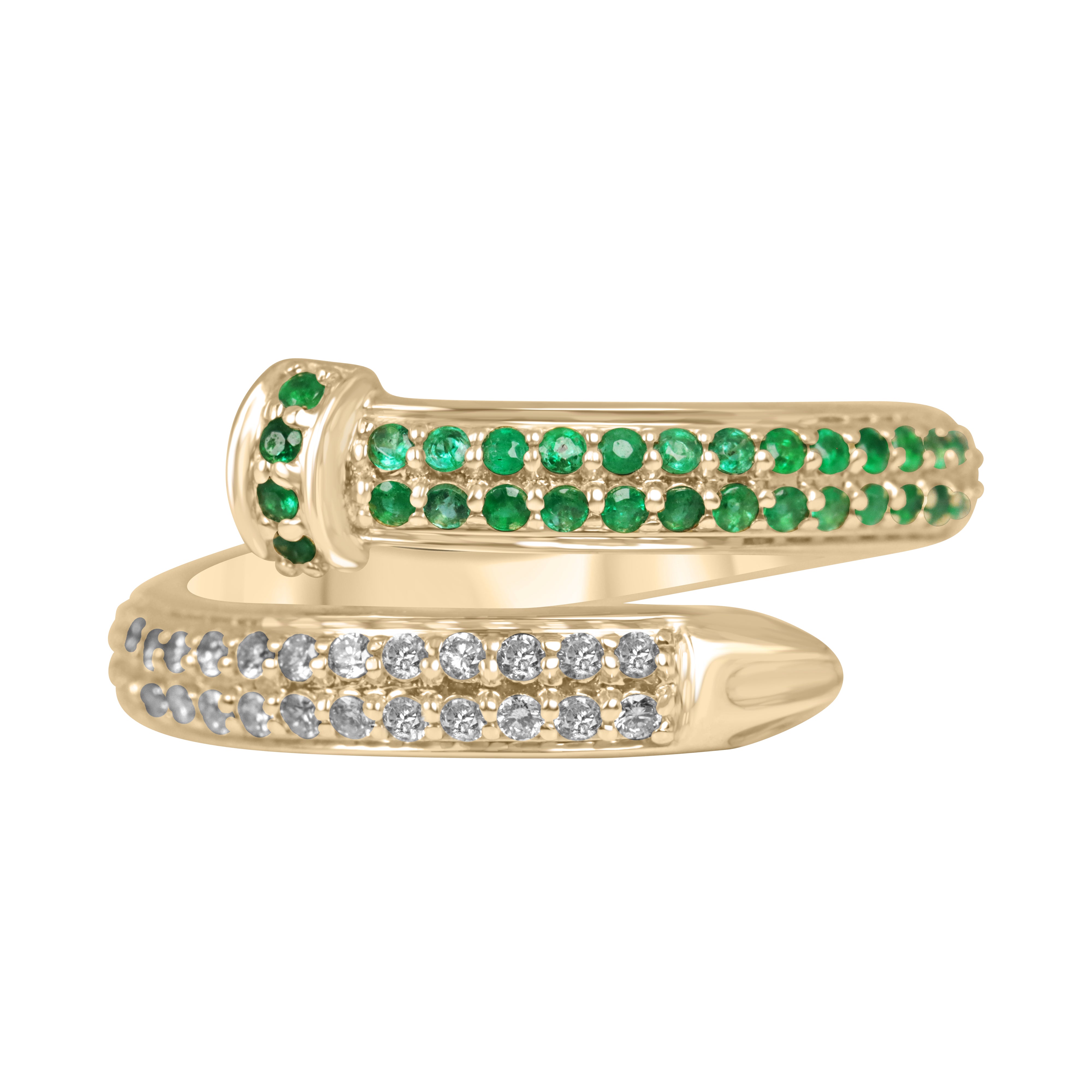 Anello a chiodo con smeraldo naturale e diamanti, 0,45 carati, oro 14 carati, misura 7