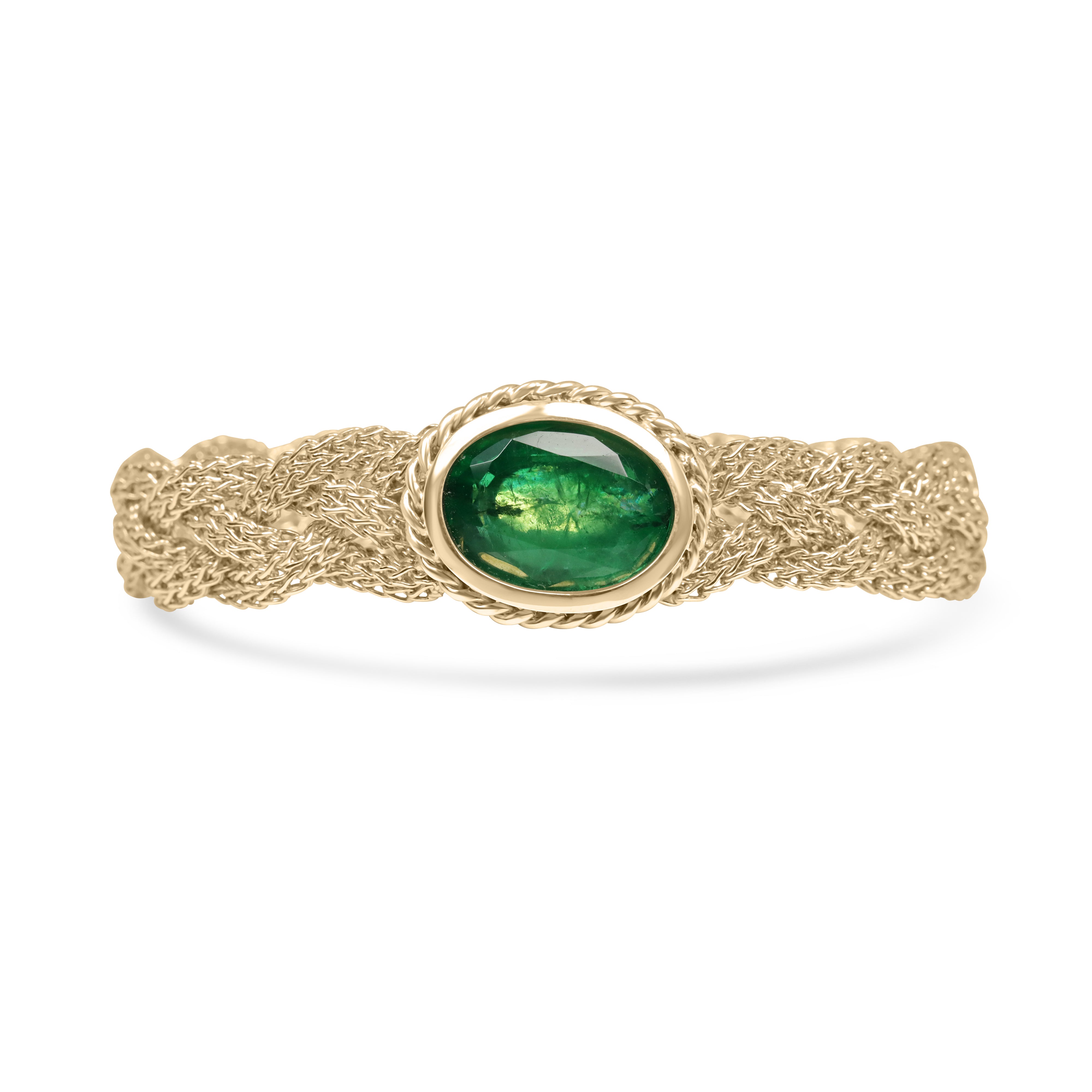 10.70 Carat Colombian Oval Emerald East West Bezel Bracelet In 14K Gold Vintage Revival Design