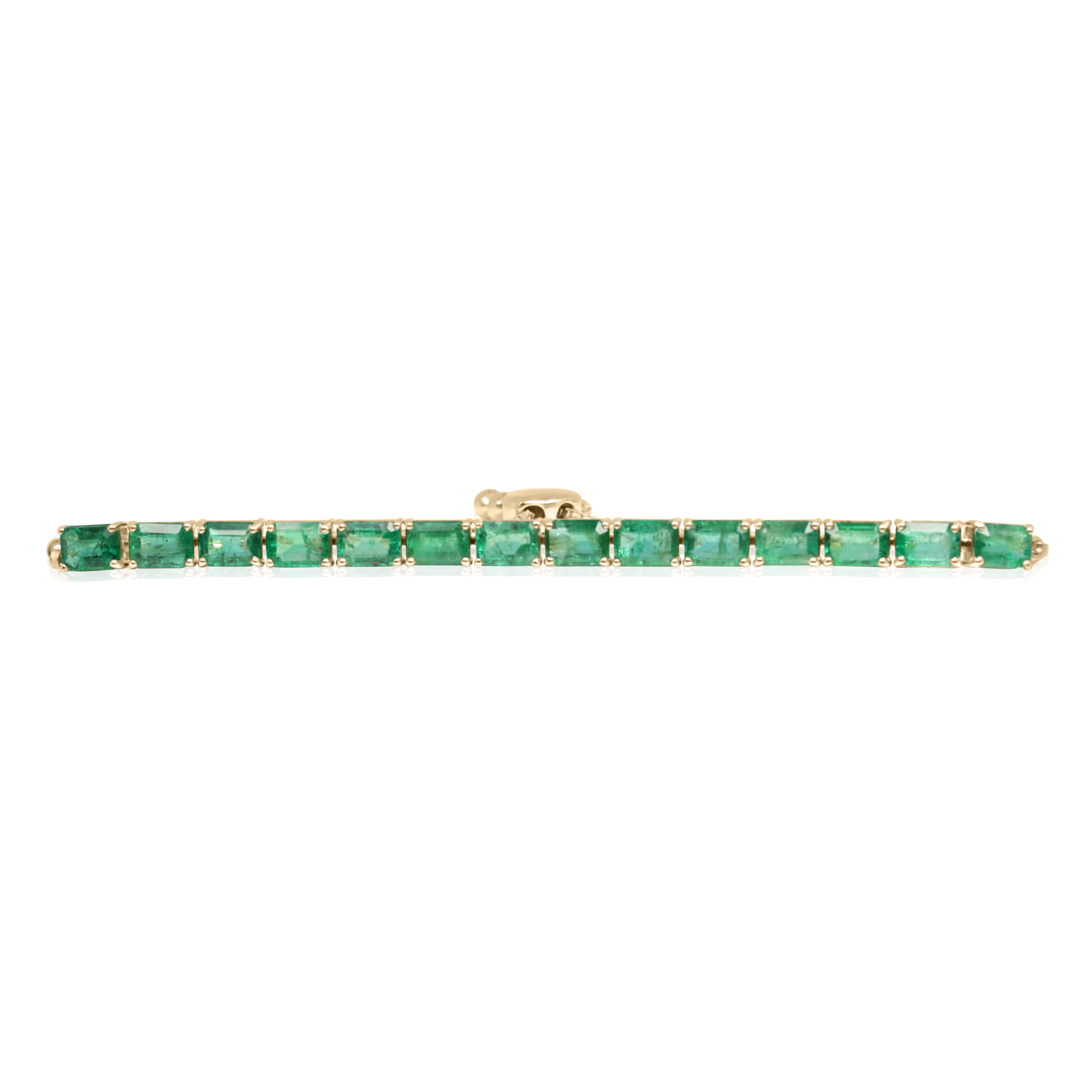 14.75tcw 14K Natural Emerald Half Tennis Adjustable Bracelet 7"
