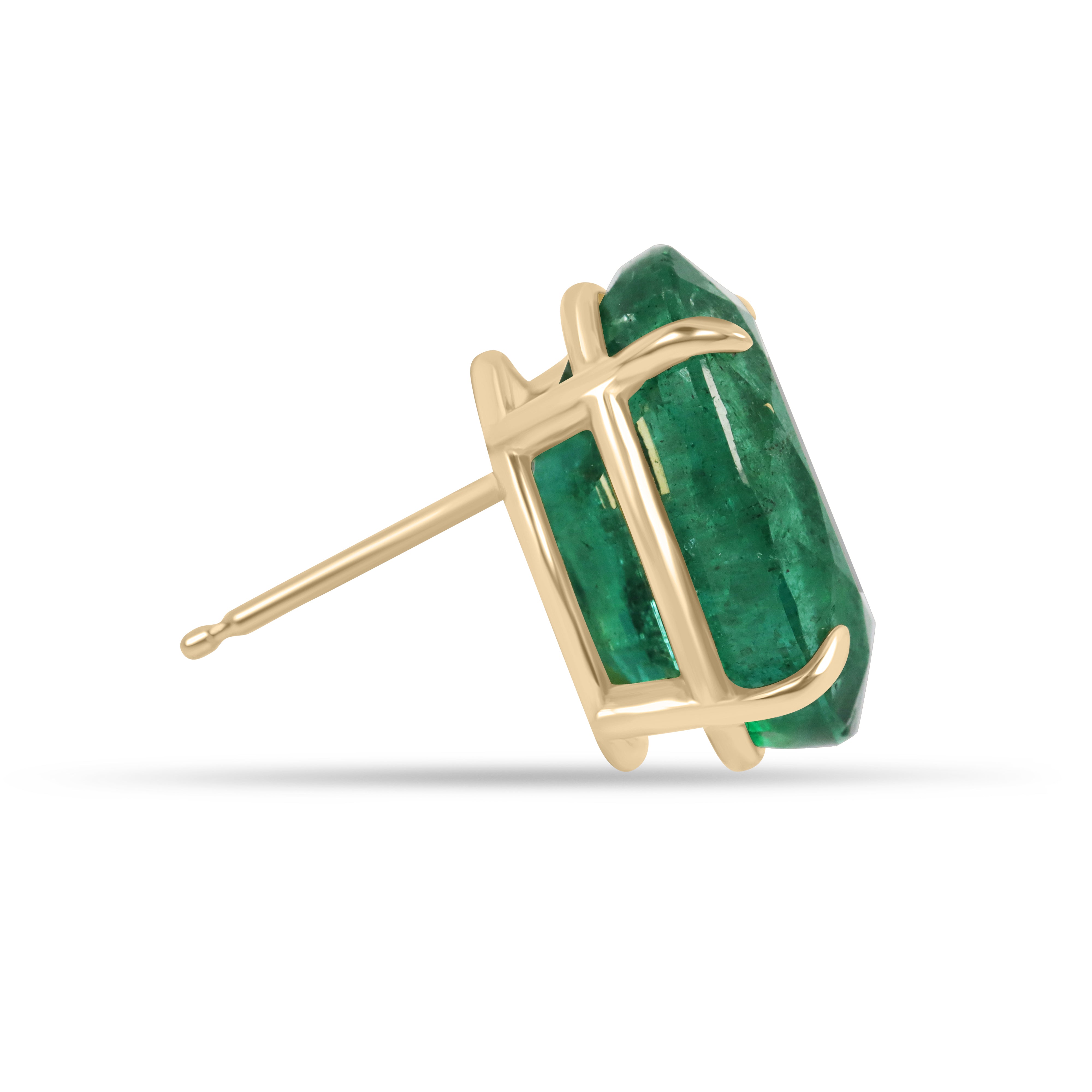 Boucles d'oreilles solitaires ovales en émeraude AAA vert foncé classique, 11,90 carats, en or 18 carats