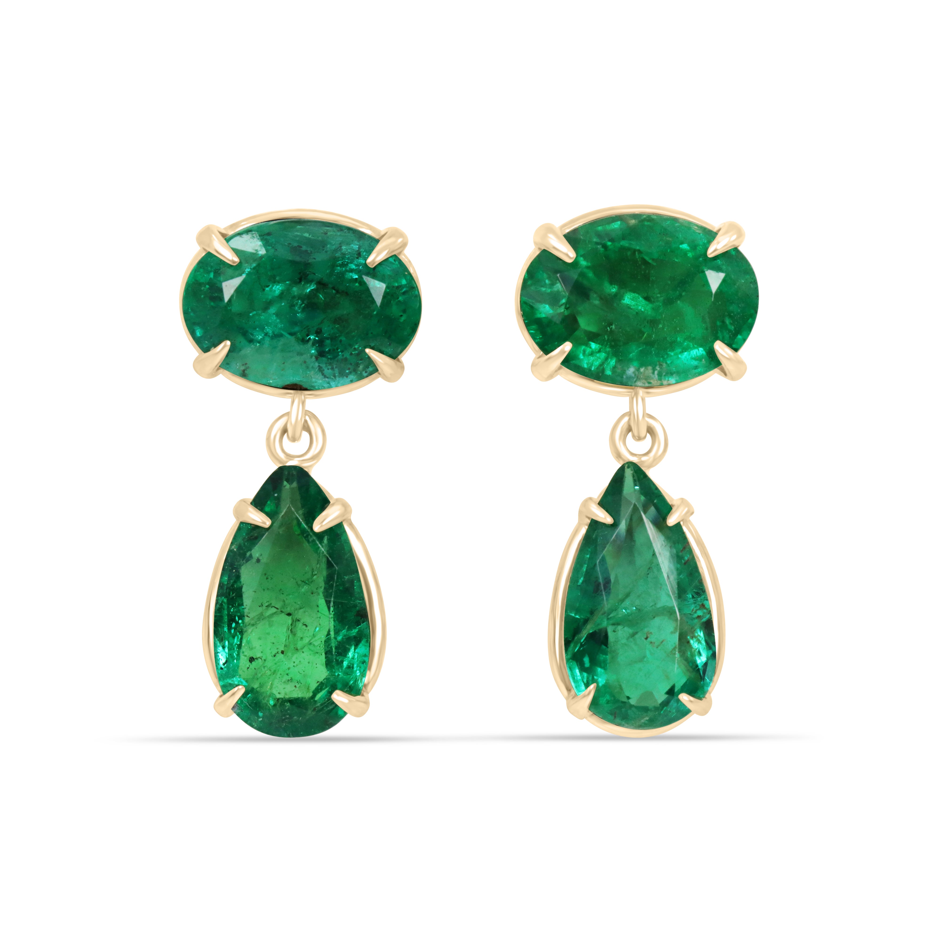 5,46 Karat 18-karätige Gold-Ohrringe mit sambischen Smaragden in Tropfenform und ovalen sowie tropfenförmigen Steinen