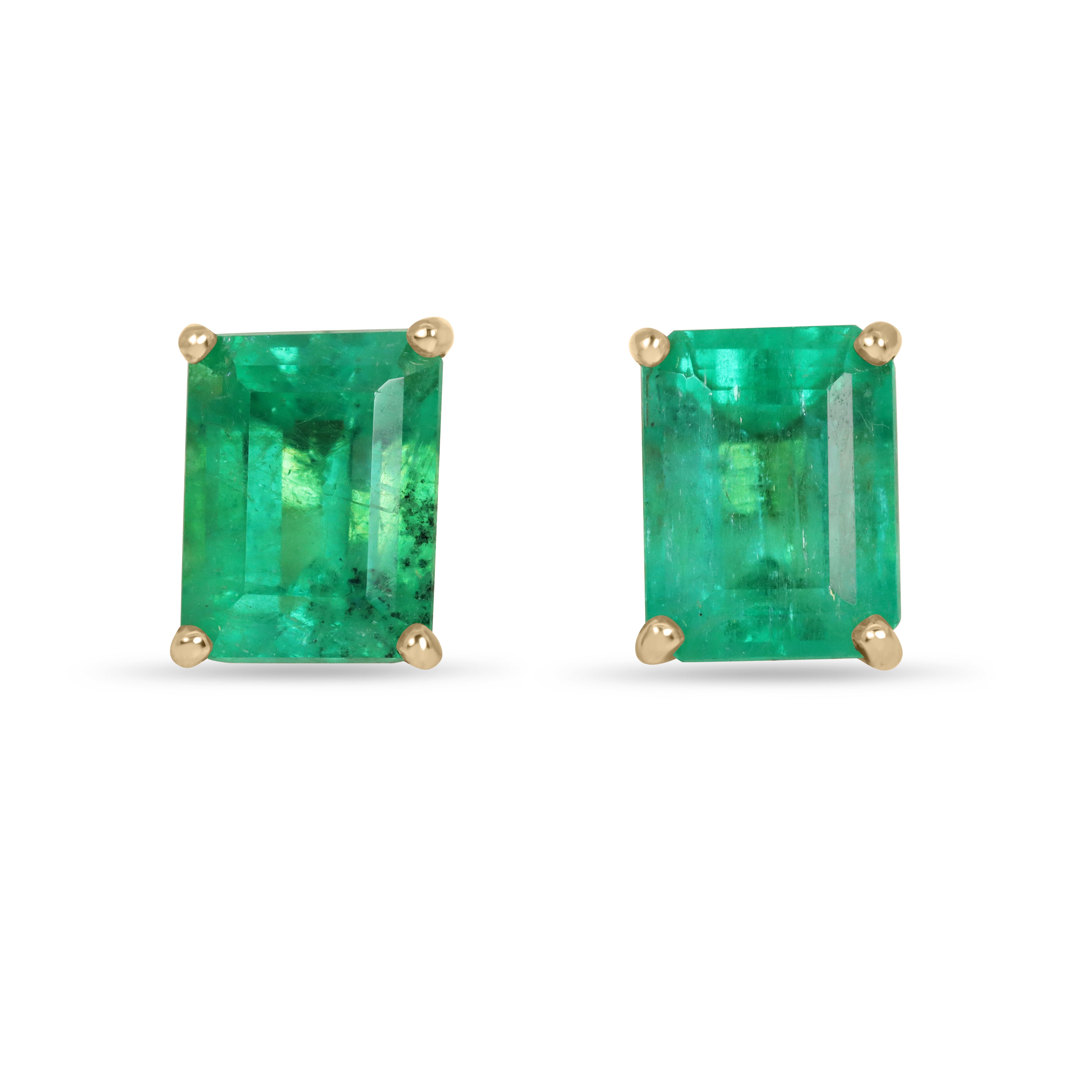 4.69tcw Fleur De Lis Emerald Cut Colombian Emerald Stud Earrings 18K