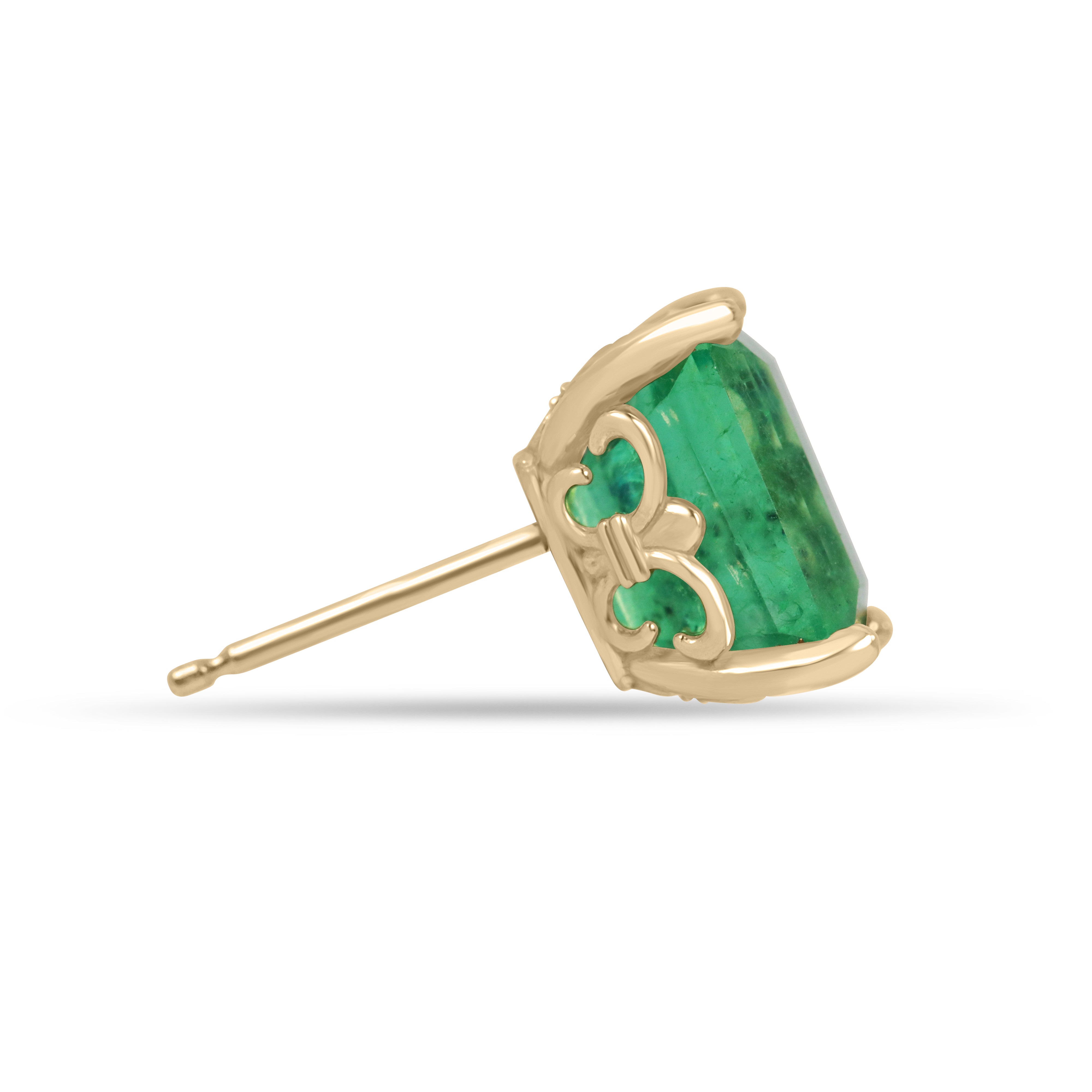 4.69tcw Fleur De Lis Emerald Cut Colombian Emerald Stud Earrings 18K