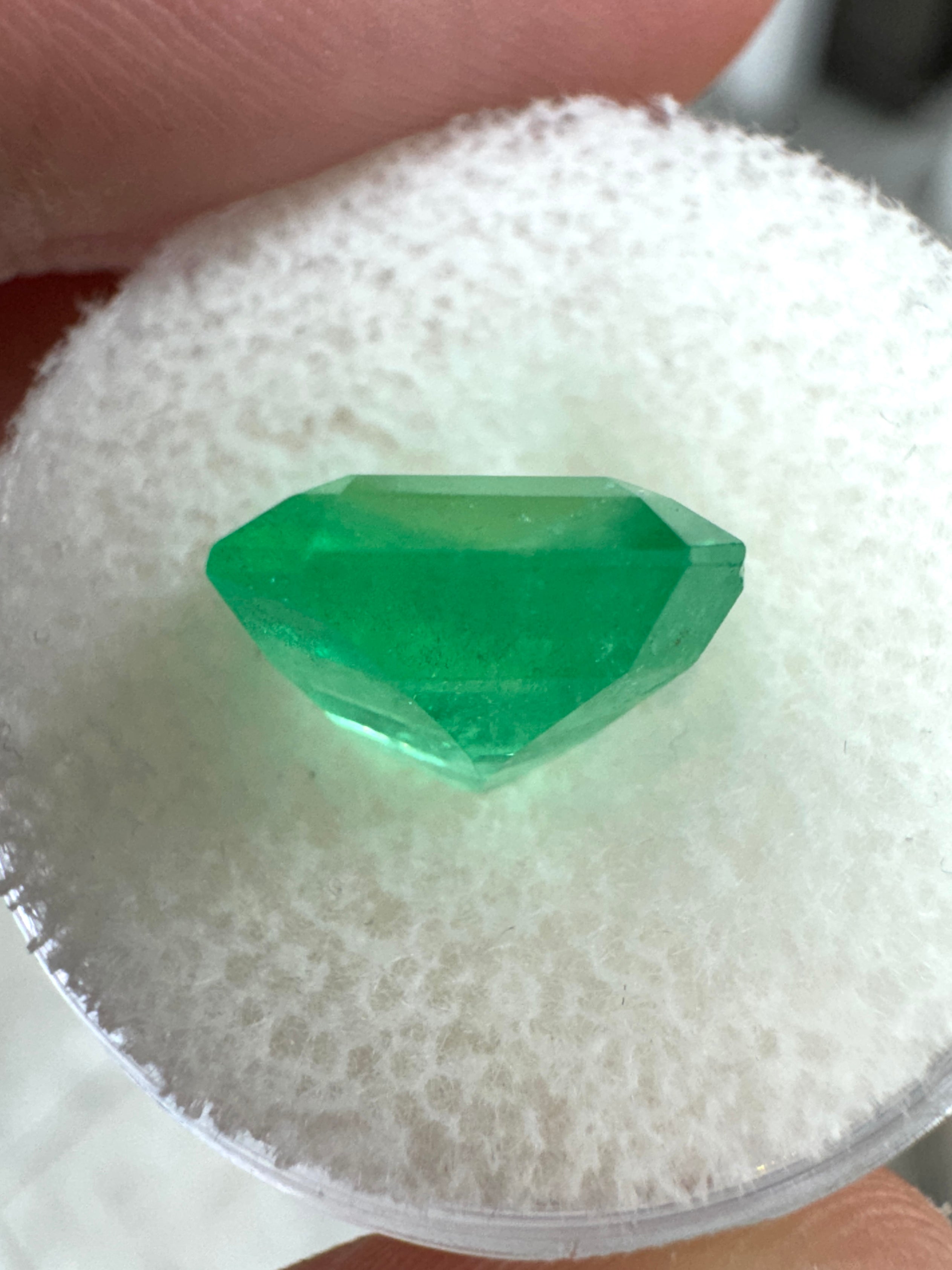 Yellowish green Colombian emerald Asscher cut with clipped corners, 4.88 carats, from JR Colombian Emeralds.