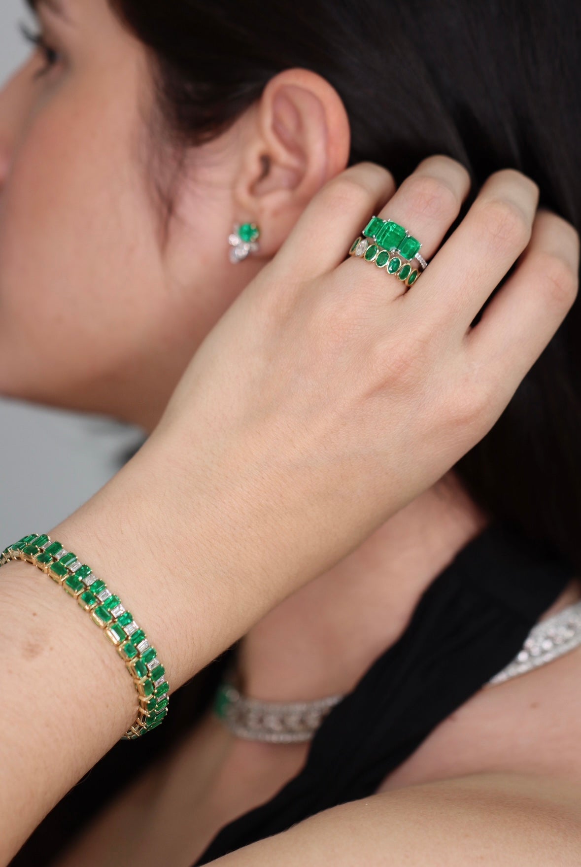 2.39tcw AAA+ Rare Find: Three Stone Asscher Cut Emerald and Diamond Ring 18K White Gold - JR Colombian Emeralds