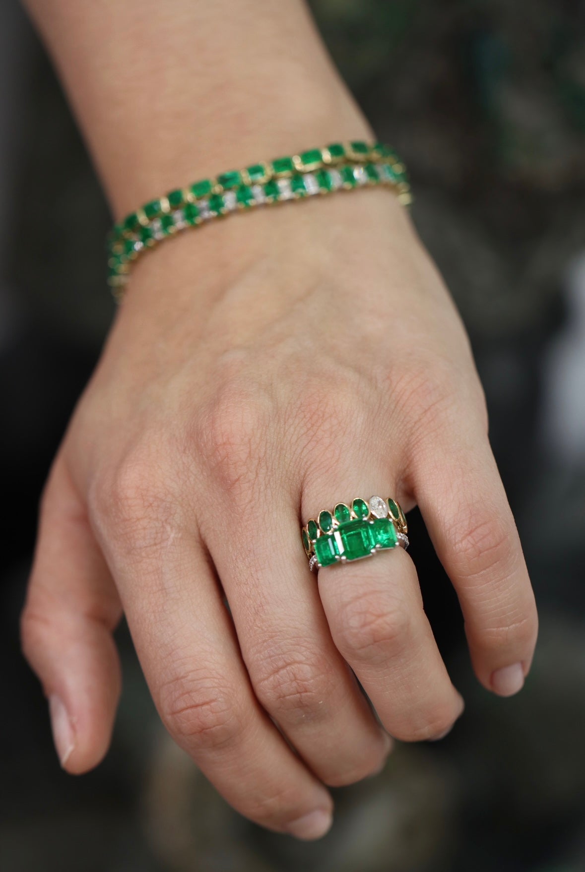 2.39tcw AAA+ Rare Find: Three Stone Asscher Cut Emerald and Diamond Ring 18K White Gold - JR Colombian Emeralds