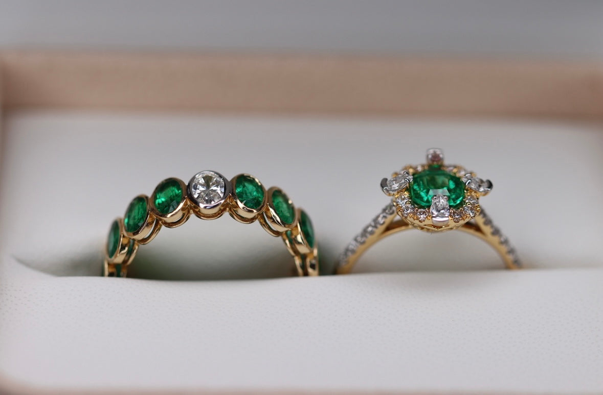 1.22TCW AAA+ Asscher Cut Emerald and Diamond Halo Engagement Ring 18K Two Tone Gold - JR Colombian Emeralds