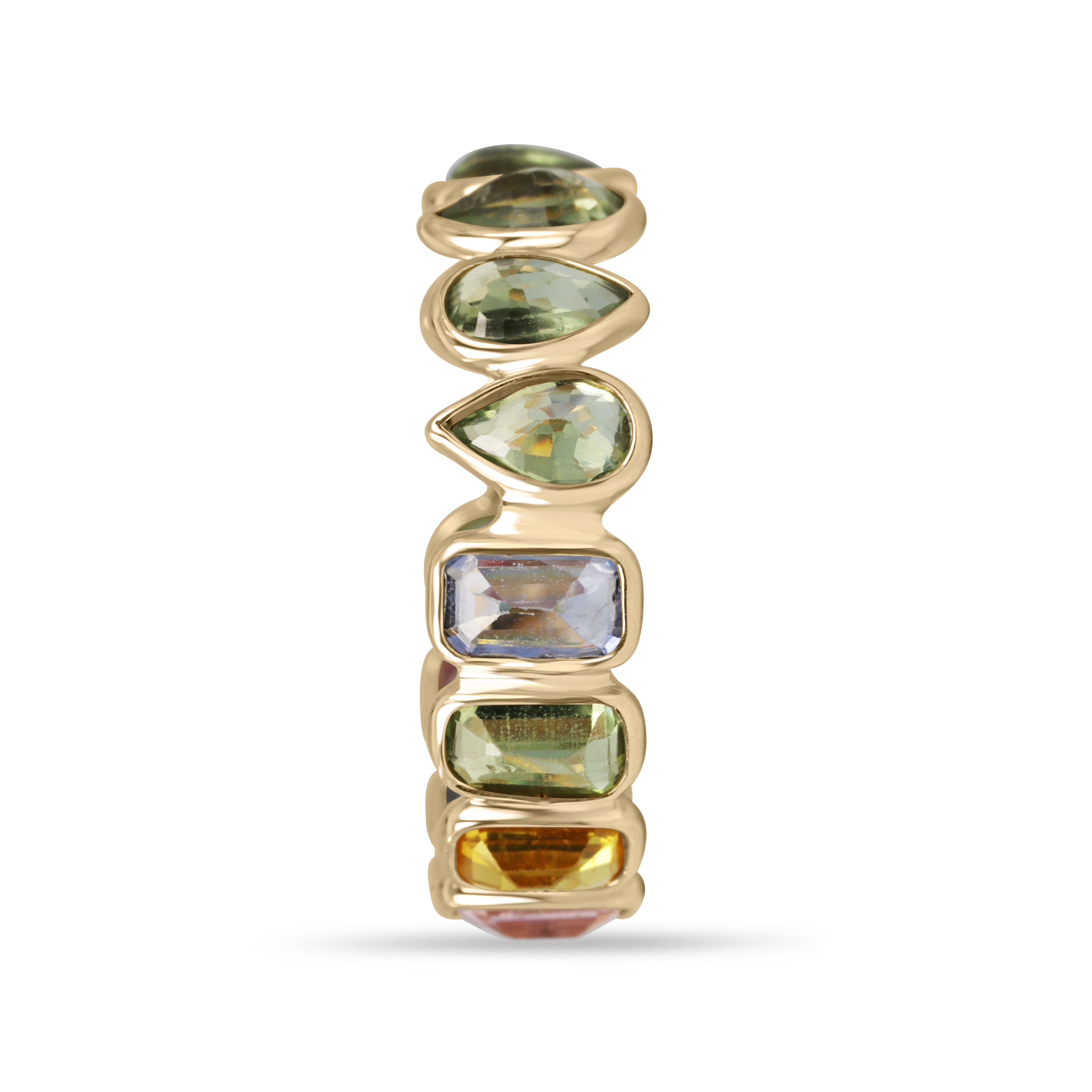 2.03tcw Pastel Rainbow Sapphire Eternity Band Inverted Sapphire Low Profile 18K Gold- Size 6.5