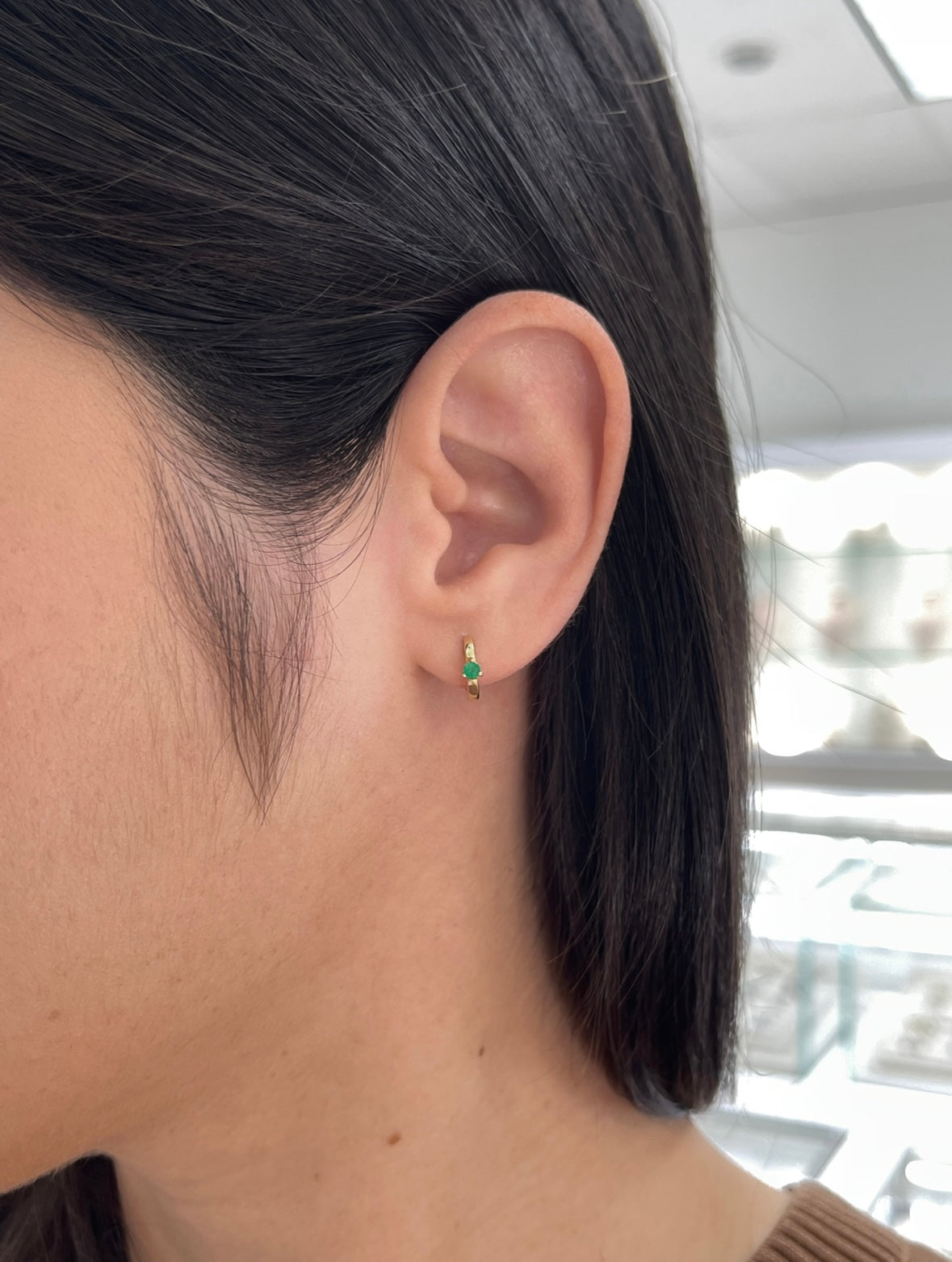 Mini Emerald Huggie Earrings 14K Gold - JR Colombian Emeralds
