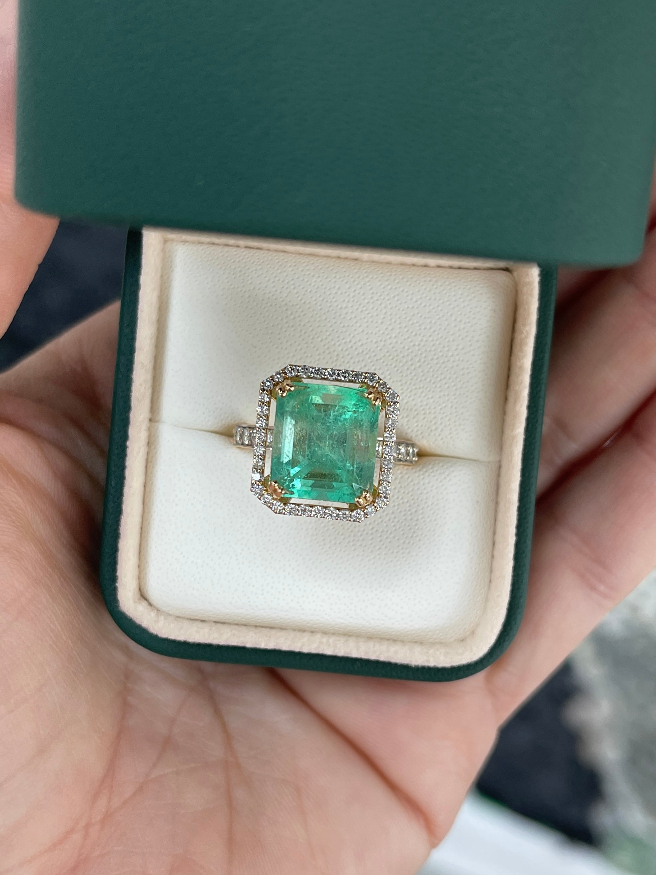 7.82tcw Natural HUGE Colombian Emerald Asscher Cut & Diamond Halo Engagement Ring 18K - JR Colombian Emeralds