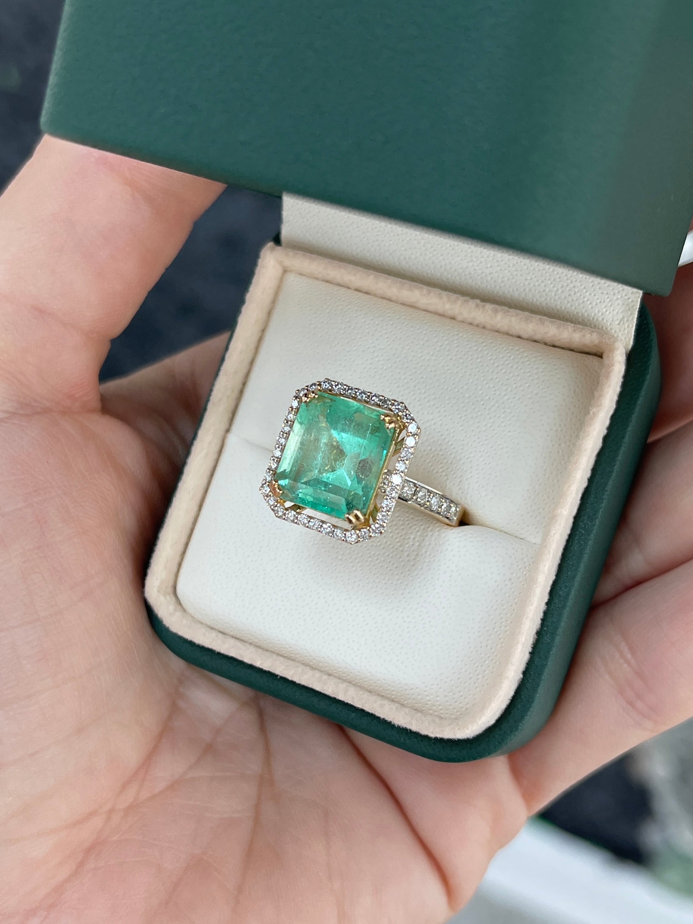7.82tcw Natural HUGE Colombian Emerald Asscher Cut & Diamond Halo Engagement Ring 18K - JR Colombian Emeralds