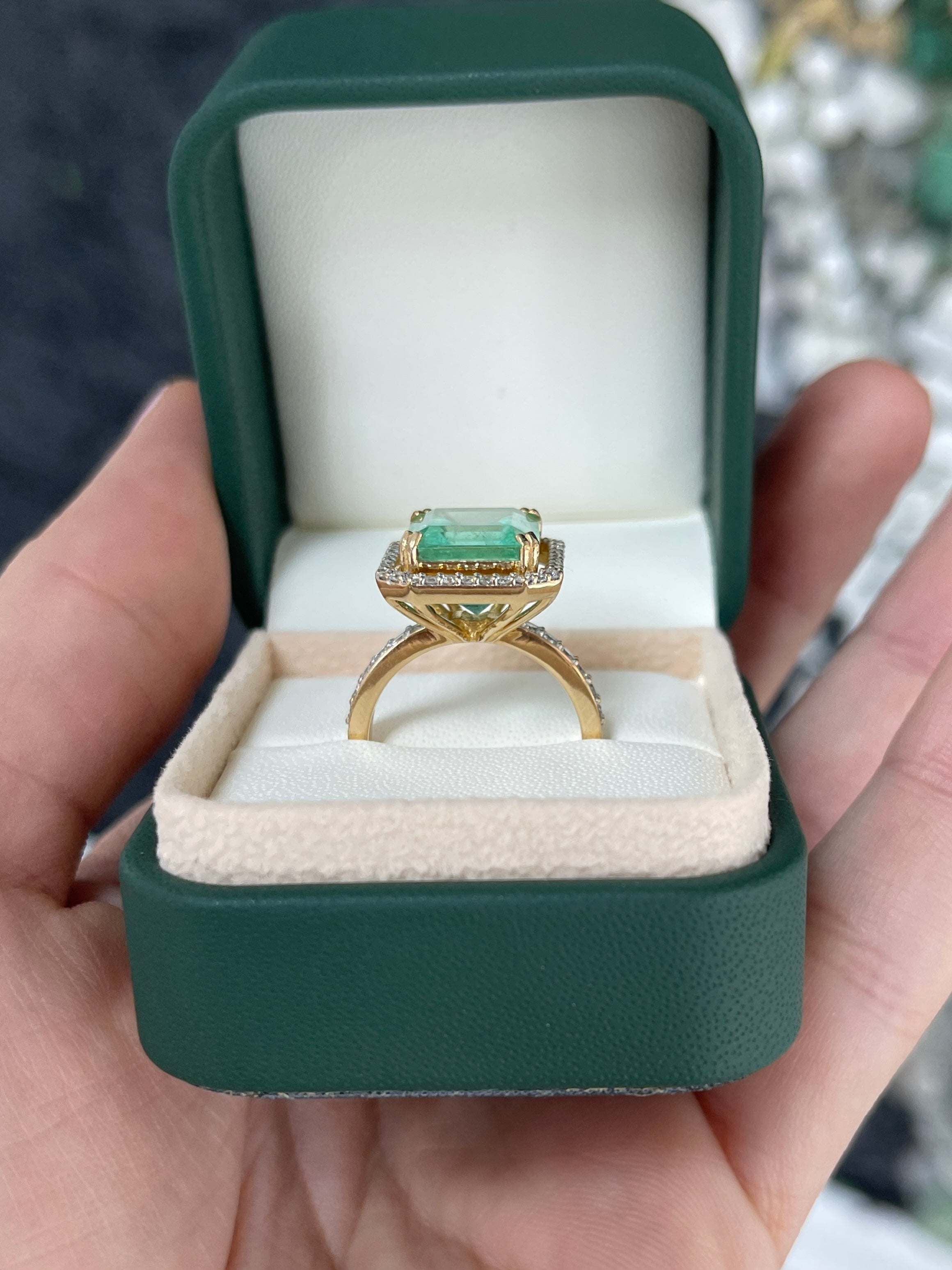 7.82tcw Natural HUGE Colombian Emerald Asscher Cut & Diamond Halo Engagement Ring 18K - JR Colombian Emeralds