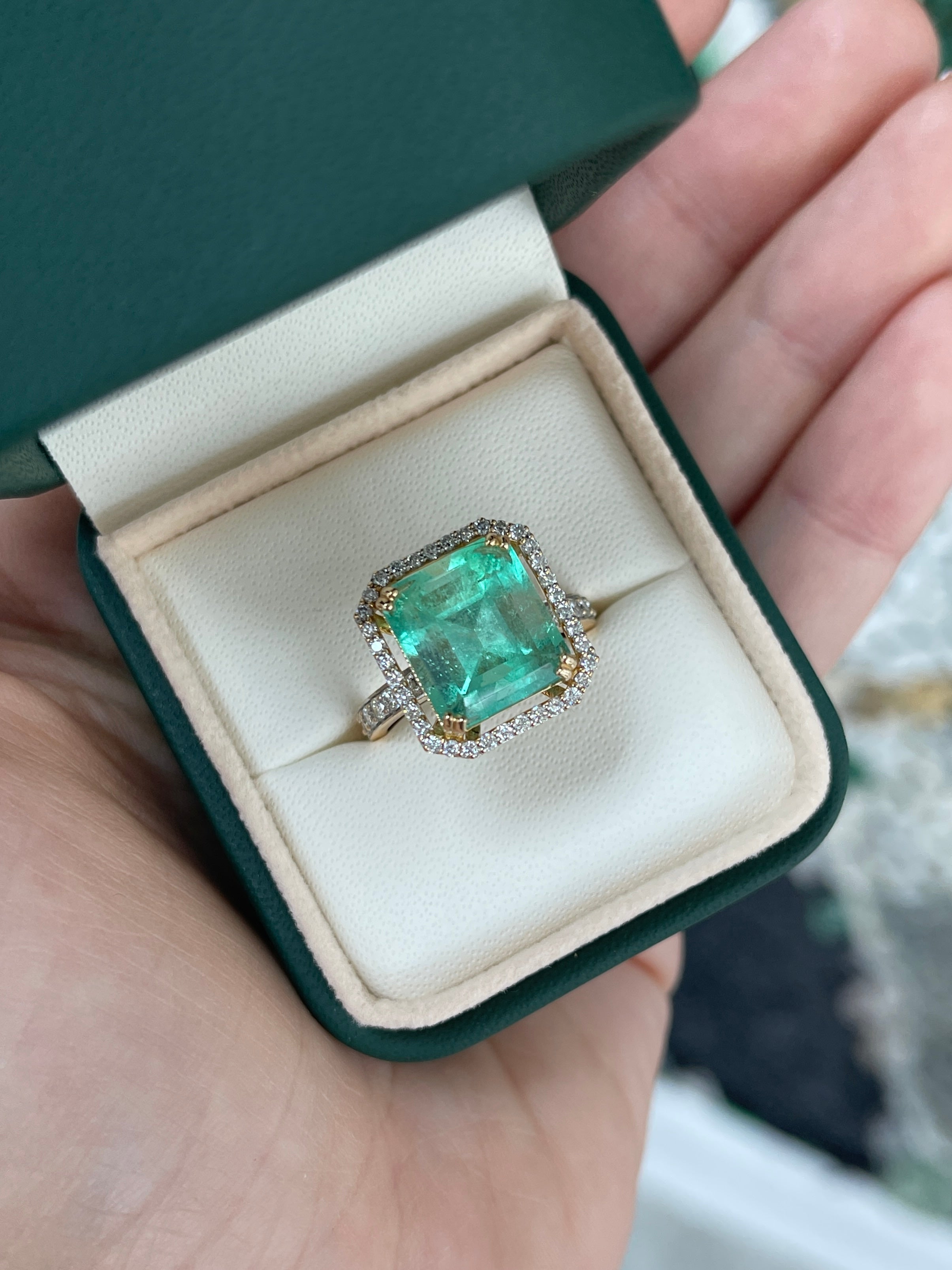 7.82tcw Natural HUGE Colombian Emerald Asscher Cut & Diamond Halo Engagement Ring 18K - JR Colombian Emeralds