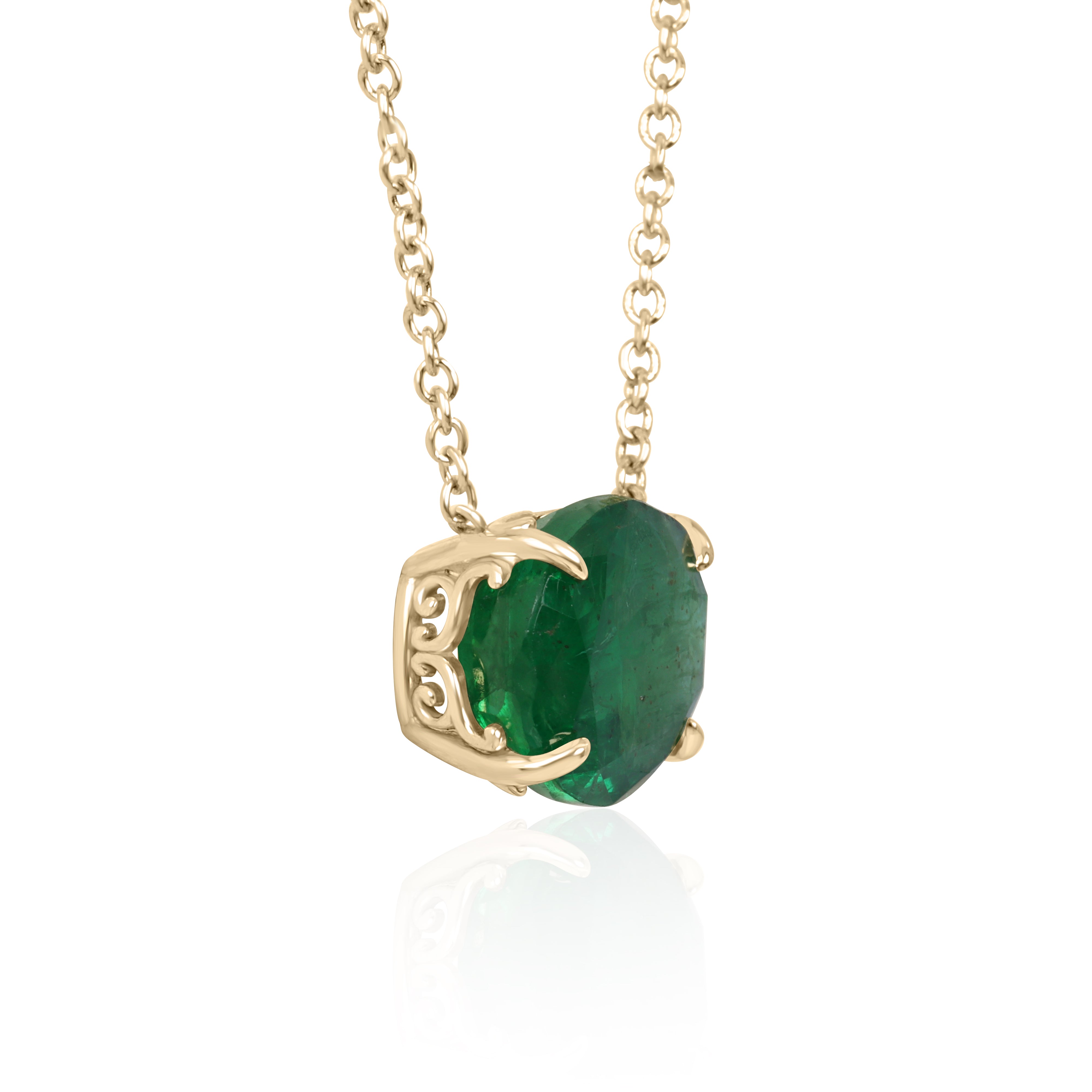 18K gold emerald necklace featuring a 6.80ct oval Colombian emerald Fleur De Lis pendant by JR Colombian Emeralds.