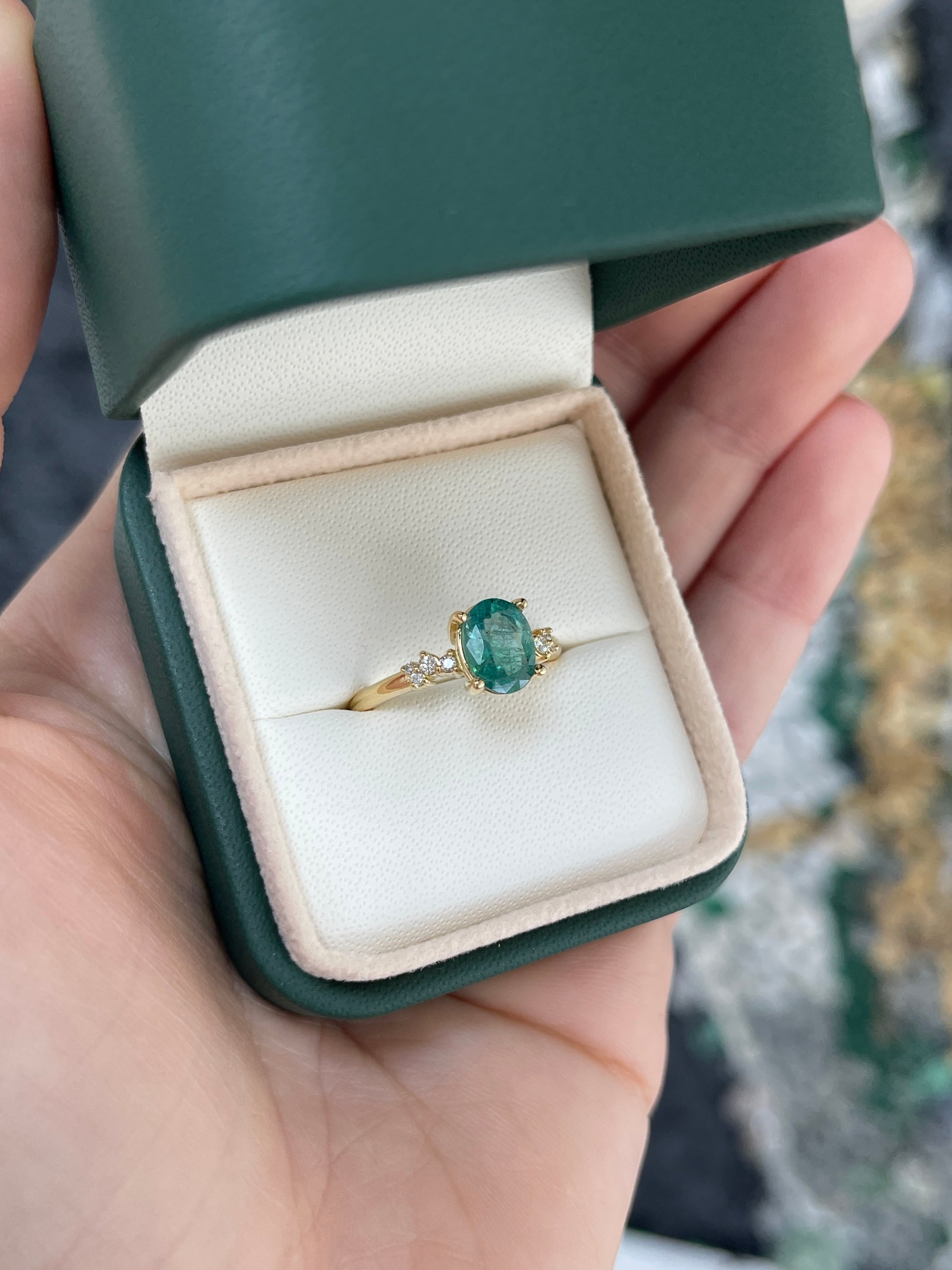 1.41tcw 18K Oval Cut Emerald & Diamond Constellation Accent Right Hand Ring - JR Colombian Emeralds