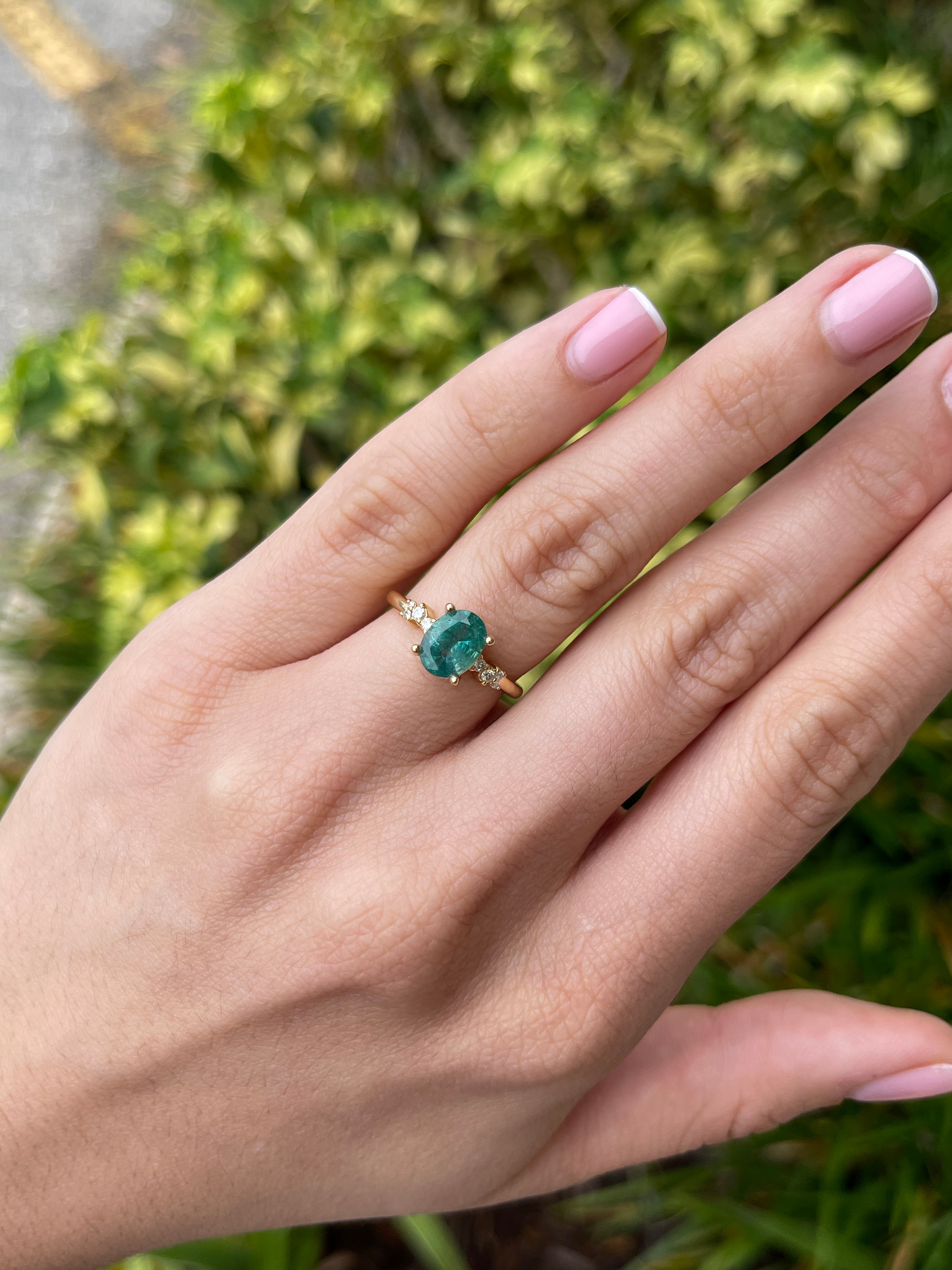 1.41tcw 18K Oval Cut Emerald & Diamond Constellation Accent Right Hand Ring - JR Colombian Emeralds