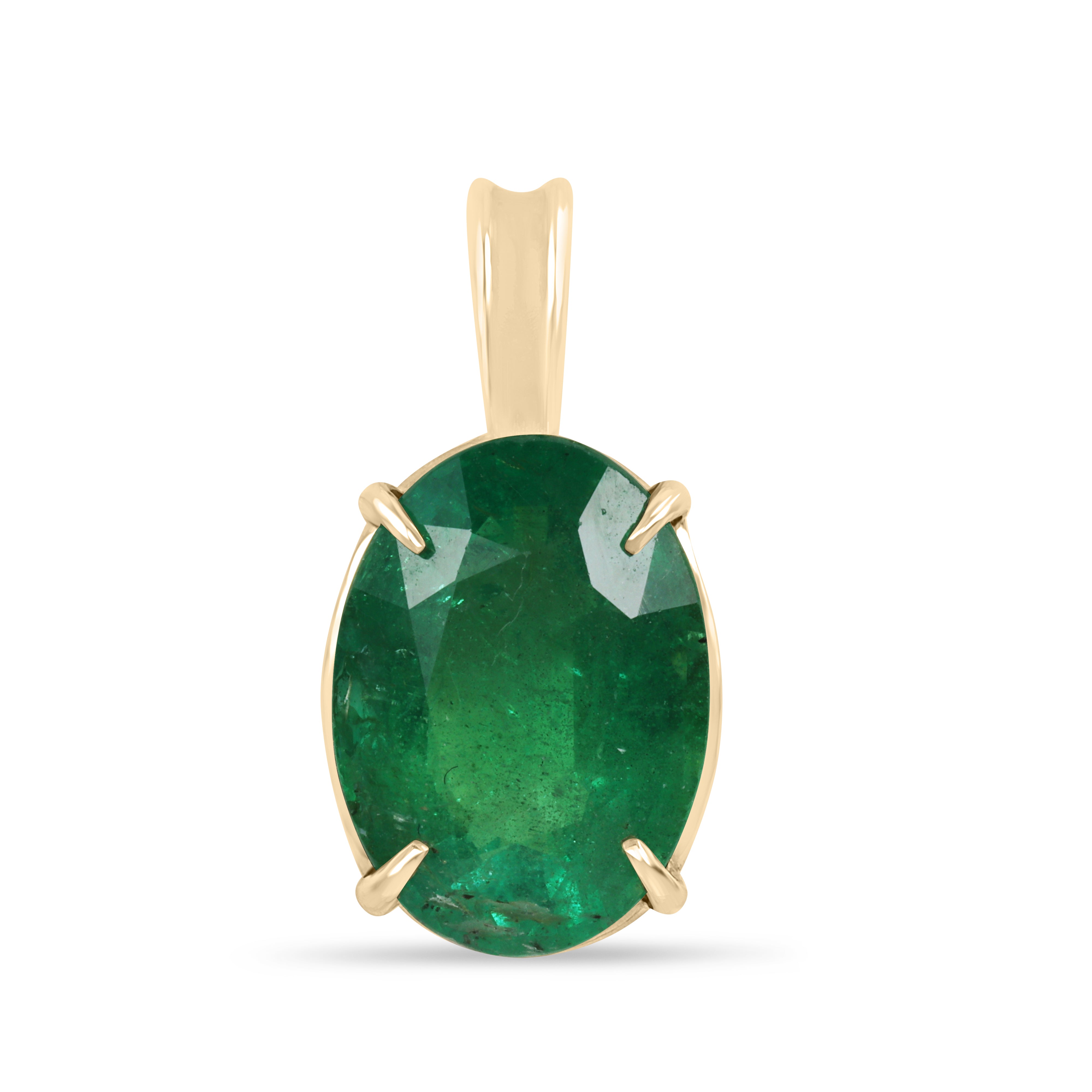 Oval 2.68 carat natural emerald solitaire pendant in 14K gold, featuring a vibrant green emerald by JR Colombian Emeralds.