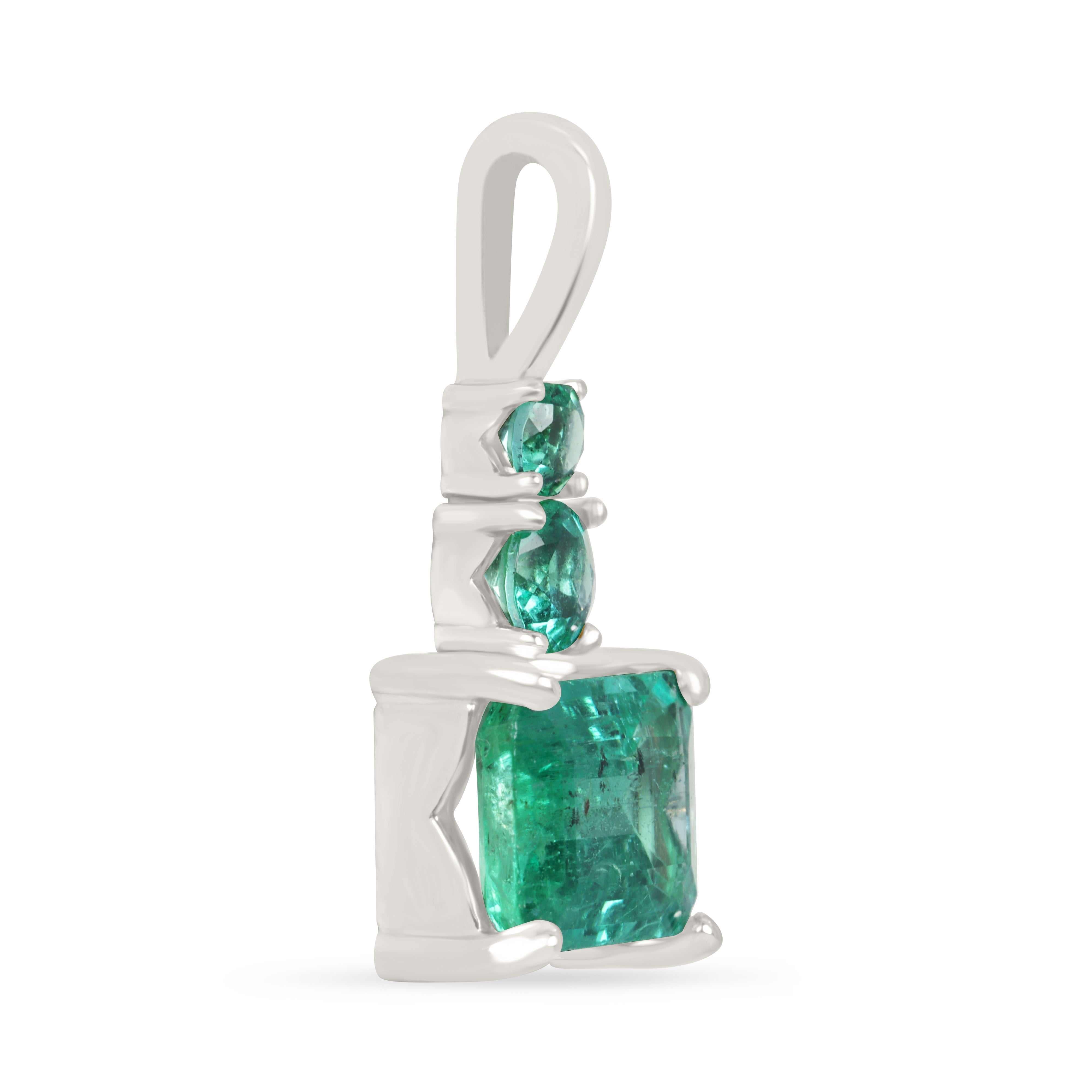 JR Colombian Emeralds 14K White Gold necklace featuring 2.43tcw clear emerald and round emerald accent pendant.