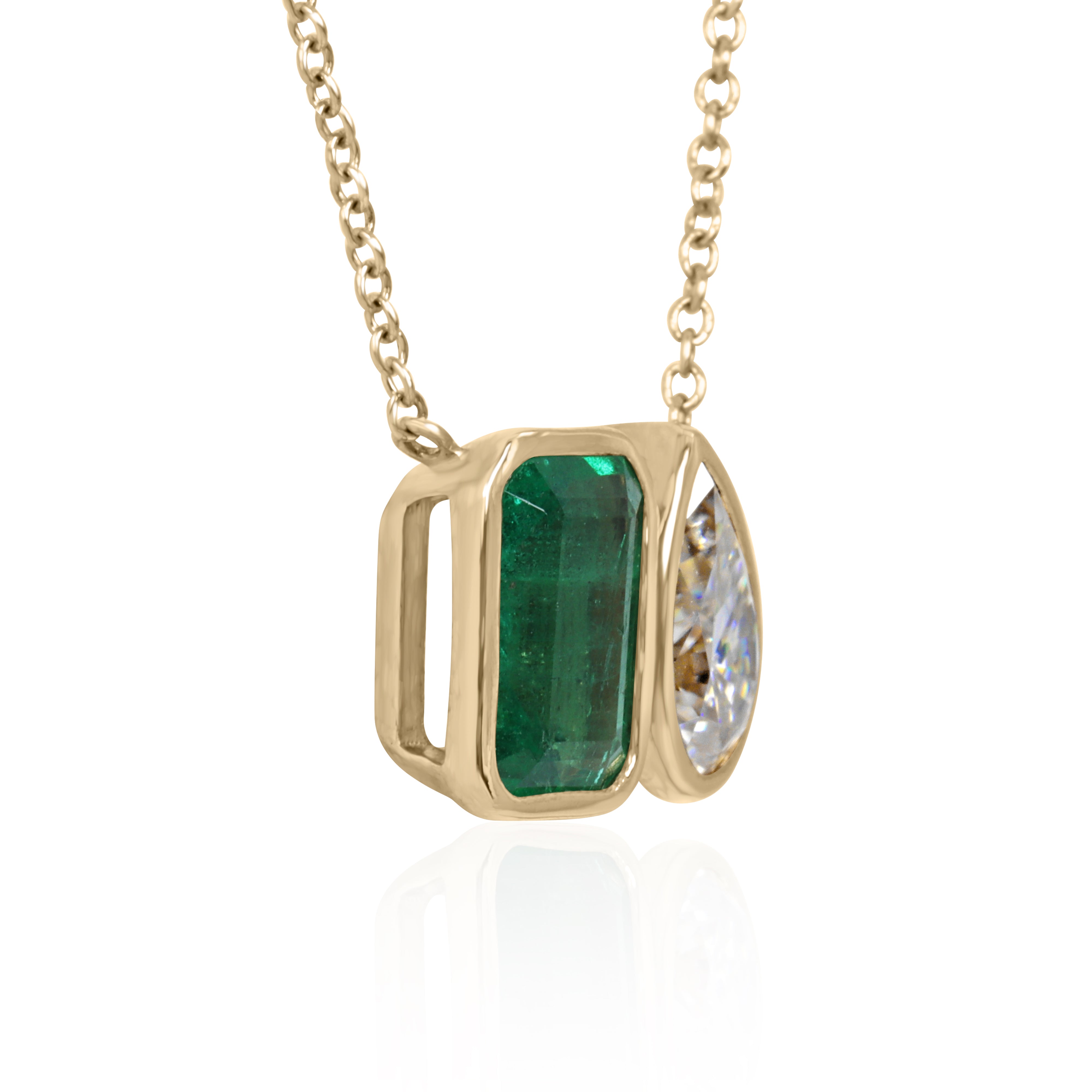 2.20tcw Emerald & Pear Moissanite Toi Et Moi 14K Gold Necklace