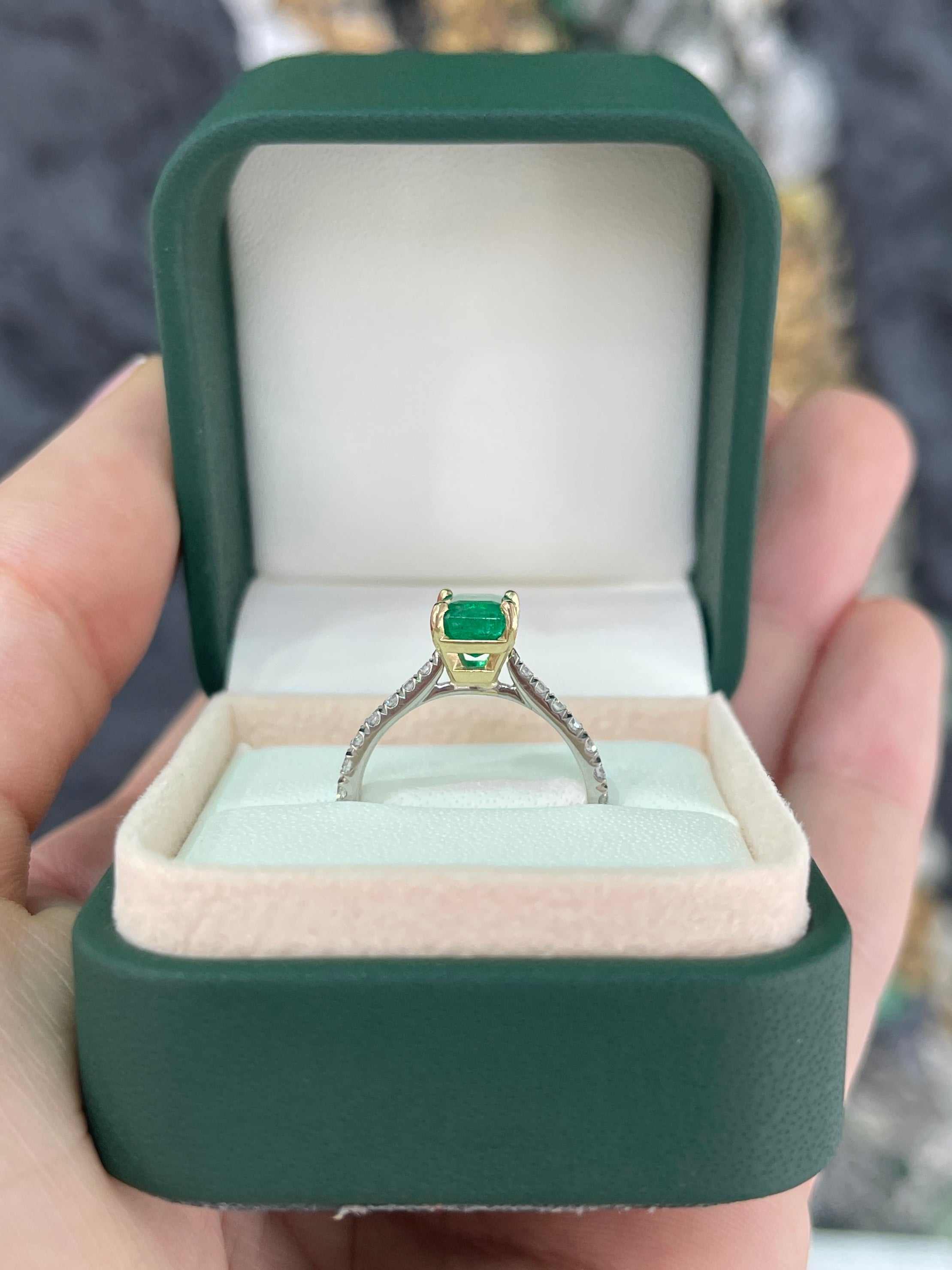 2.10tcw 14K/PLAT Natural Vivid Green Emerald & LAB Diamond Accent Engagement Ring - JR Colombian Emeralds