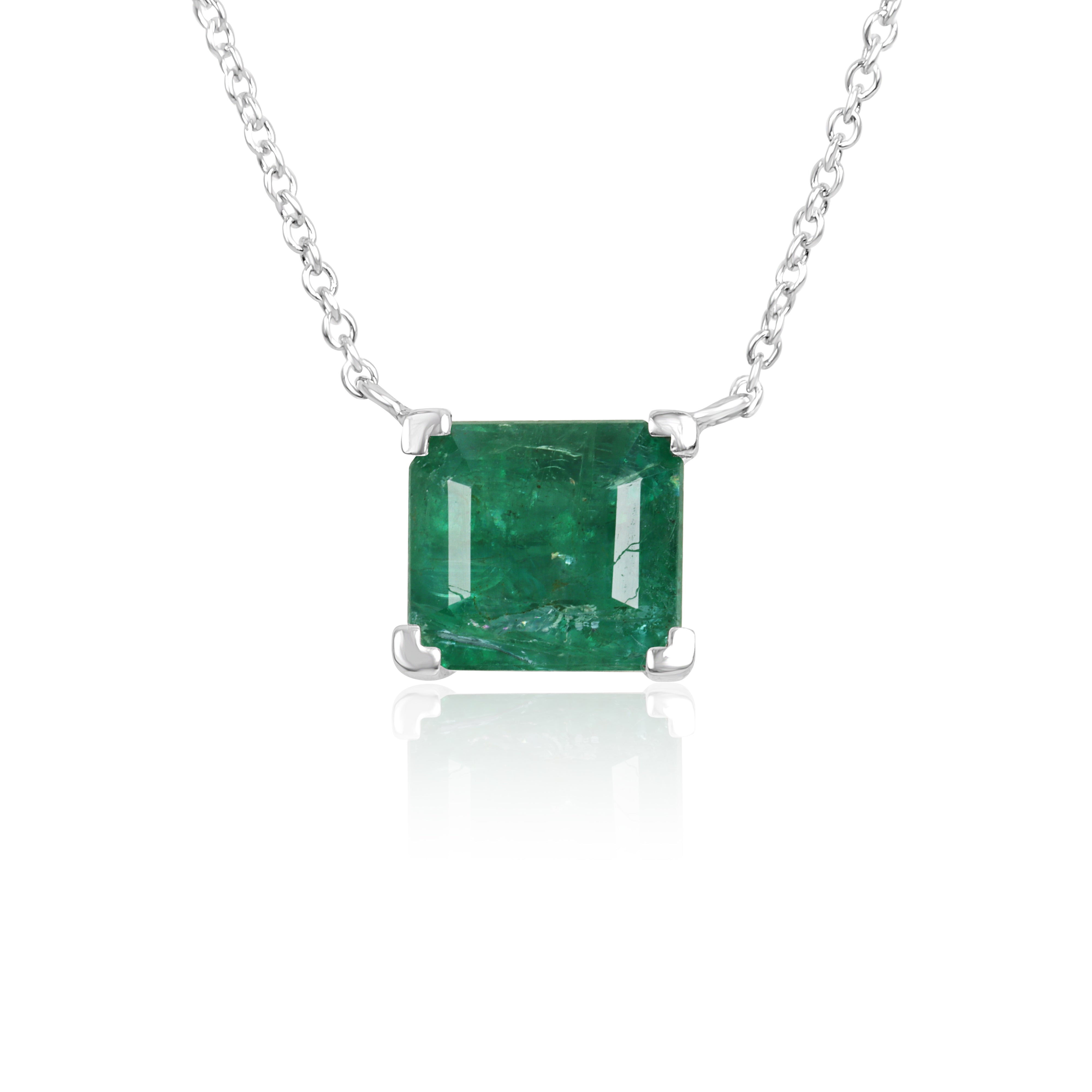 18K white gold solitaire necklace featuring a 2.99 carat natural emerald, elegant jewelry piece by JR Colombian Emeralds