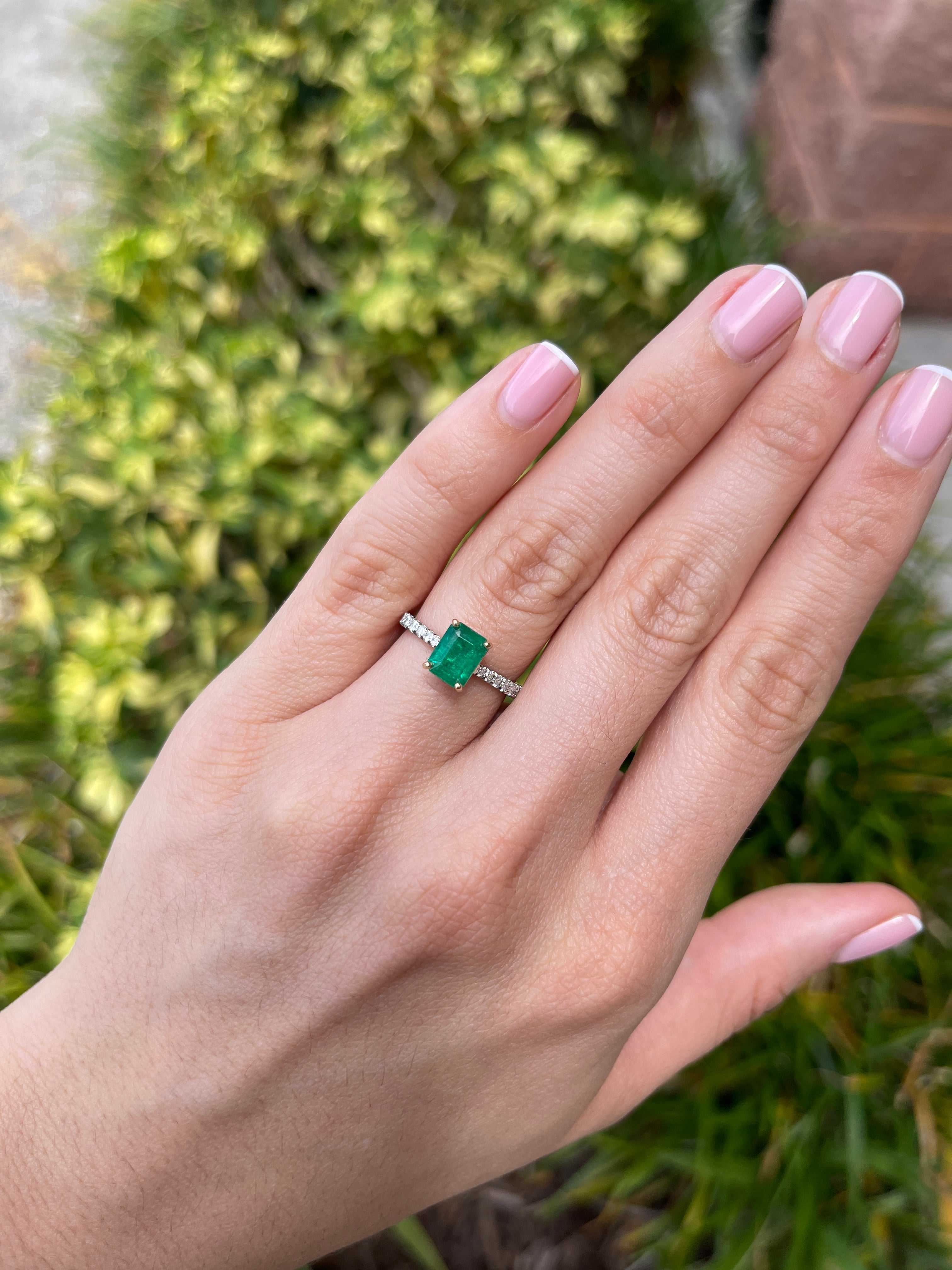2.10tcw 14K/PLAT Natural Vivid Green Emerald & LAB Diamond Accent Engagement Ring - JR Colombian Emeralds