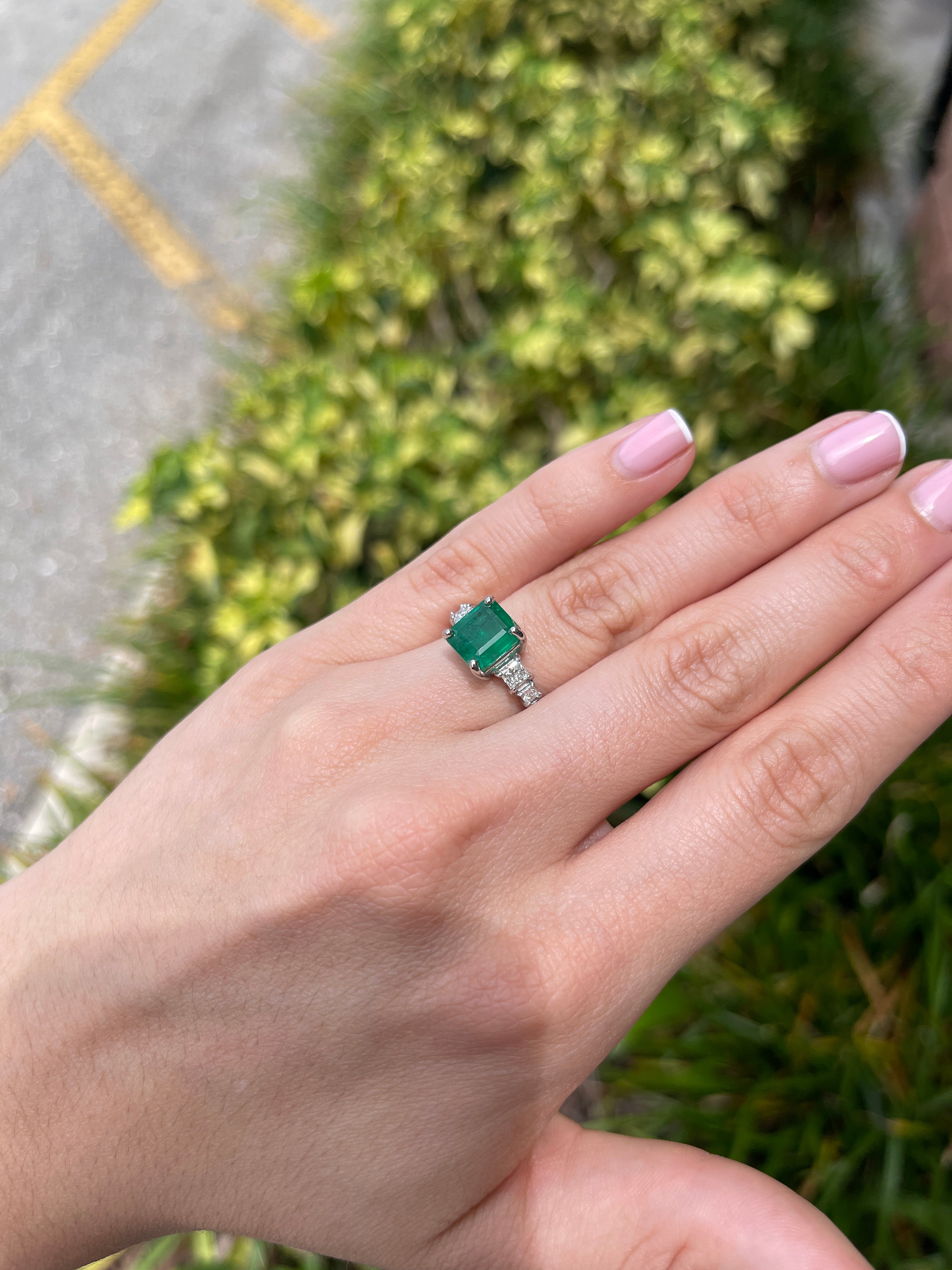 3.87tcw 14K Natural Emerald & LAB Diamond Accent Engagement Ring White Gold - JR Colombian Emeralds