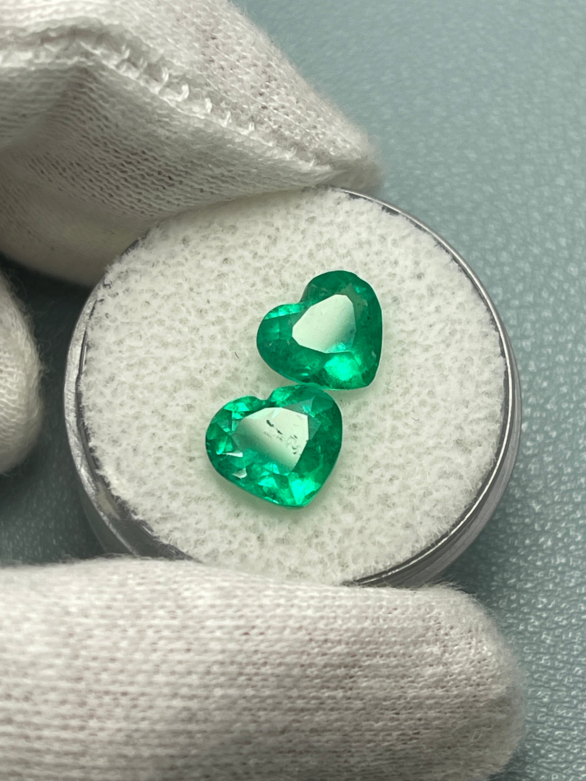 3.48tcw 8x9 Matching Emerald Hearts Vivid Muzo Green Natural Colombian Emeralds