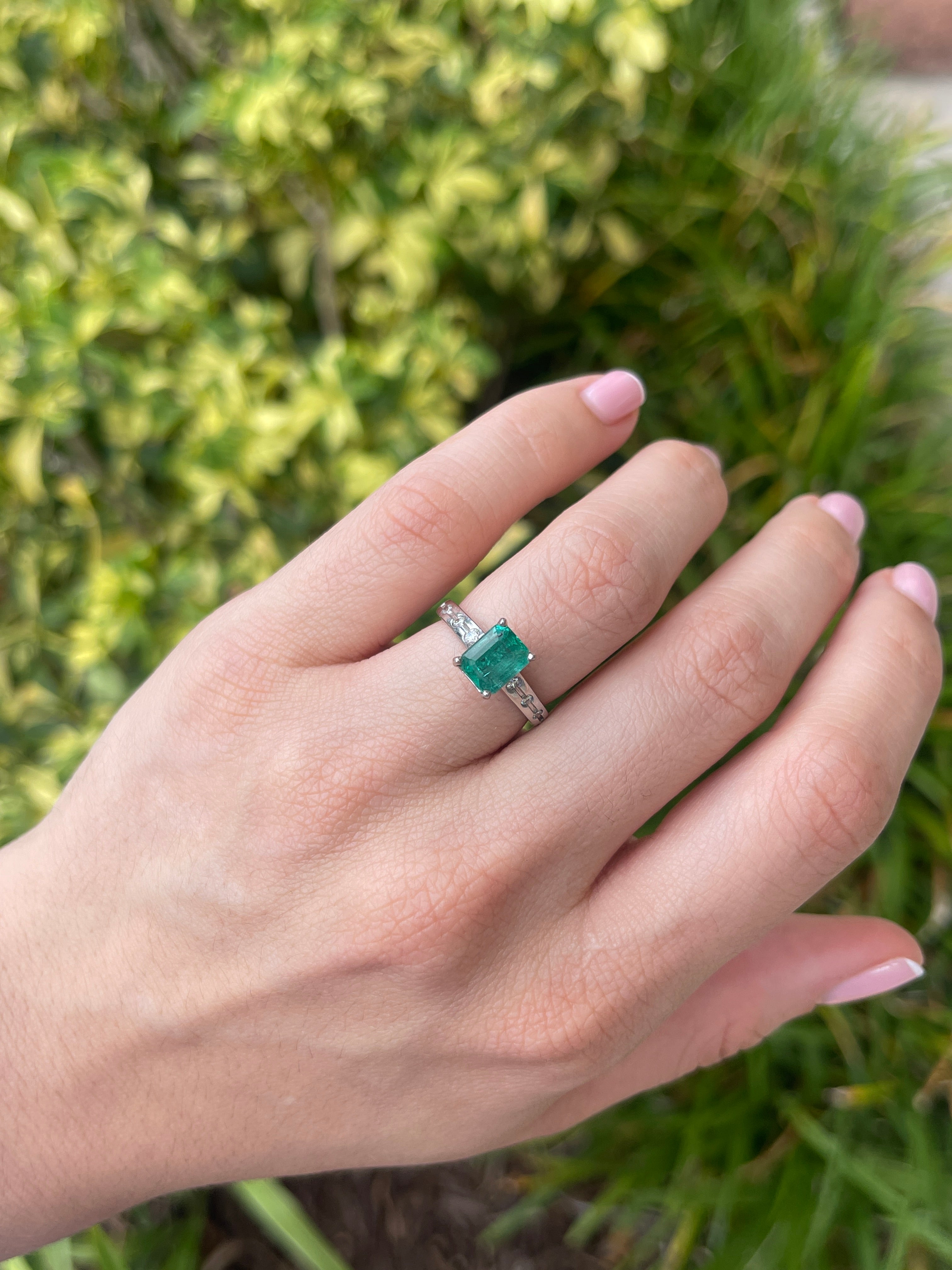 1.90tcw 14K Natural Emerald Cut Emerald & LAB Diamond Accent Right Hand Ring - JR Colombian Emeralds