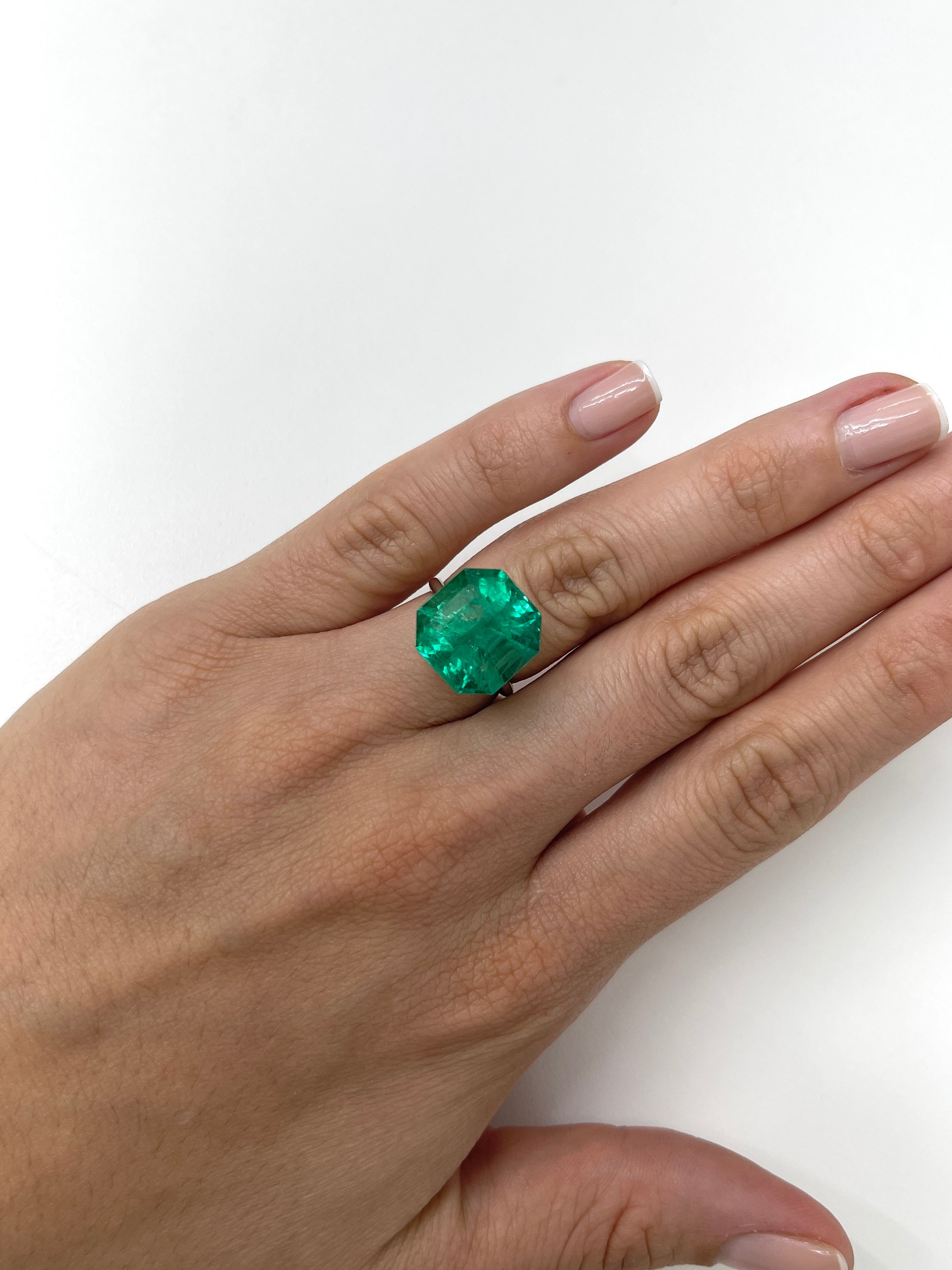 Large 14.83 Carat Large 15x14 AAA+ Loose Colombian Emerald- Asscher Cut - JR Colombian Emeralds