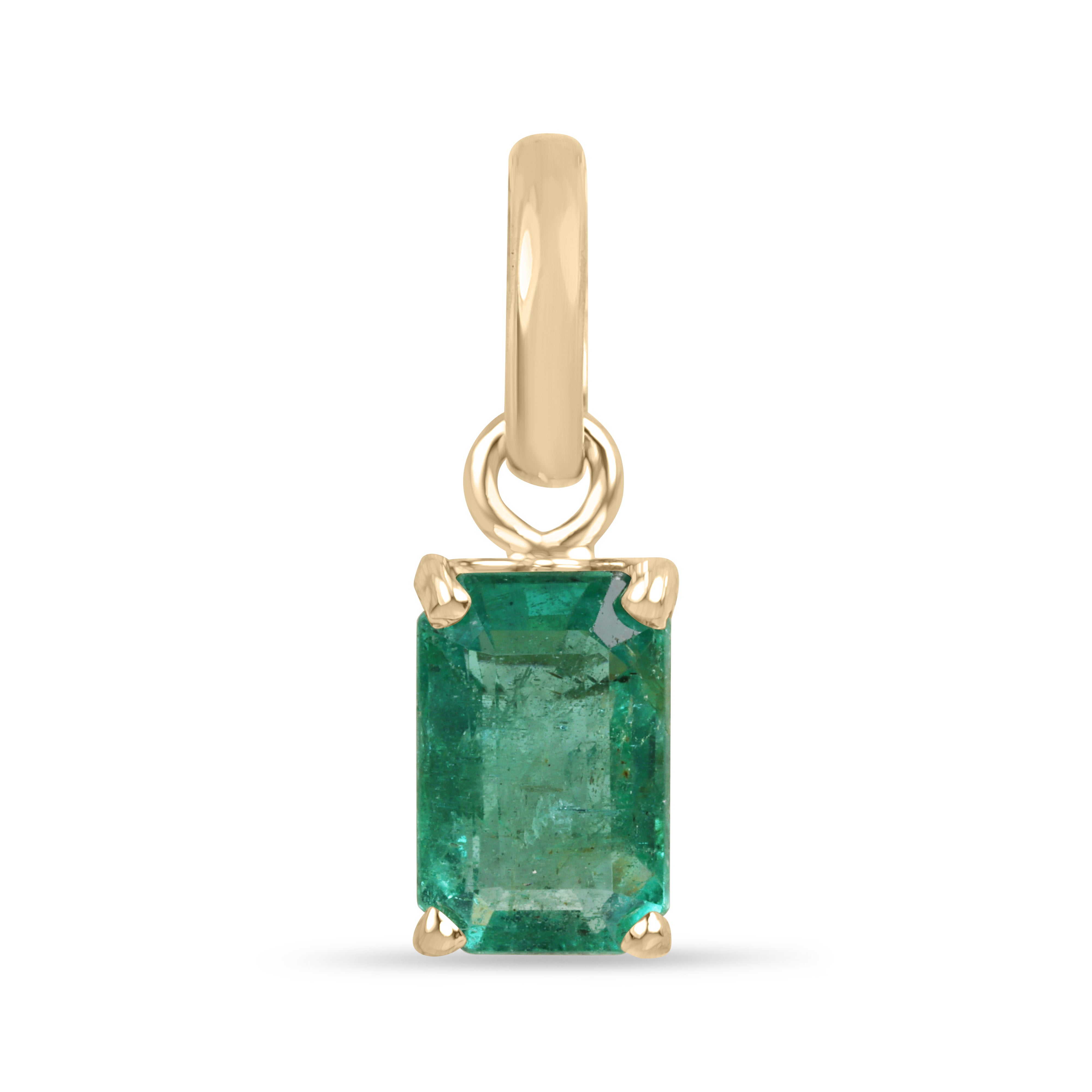 1.10ct 14K Solitaire Emerald Cut Emerald Pendant with Floral Basket