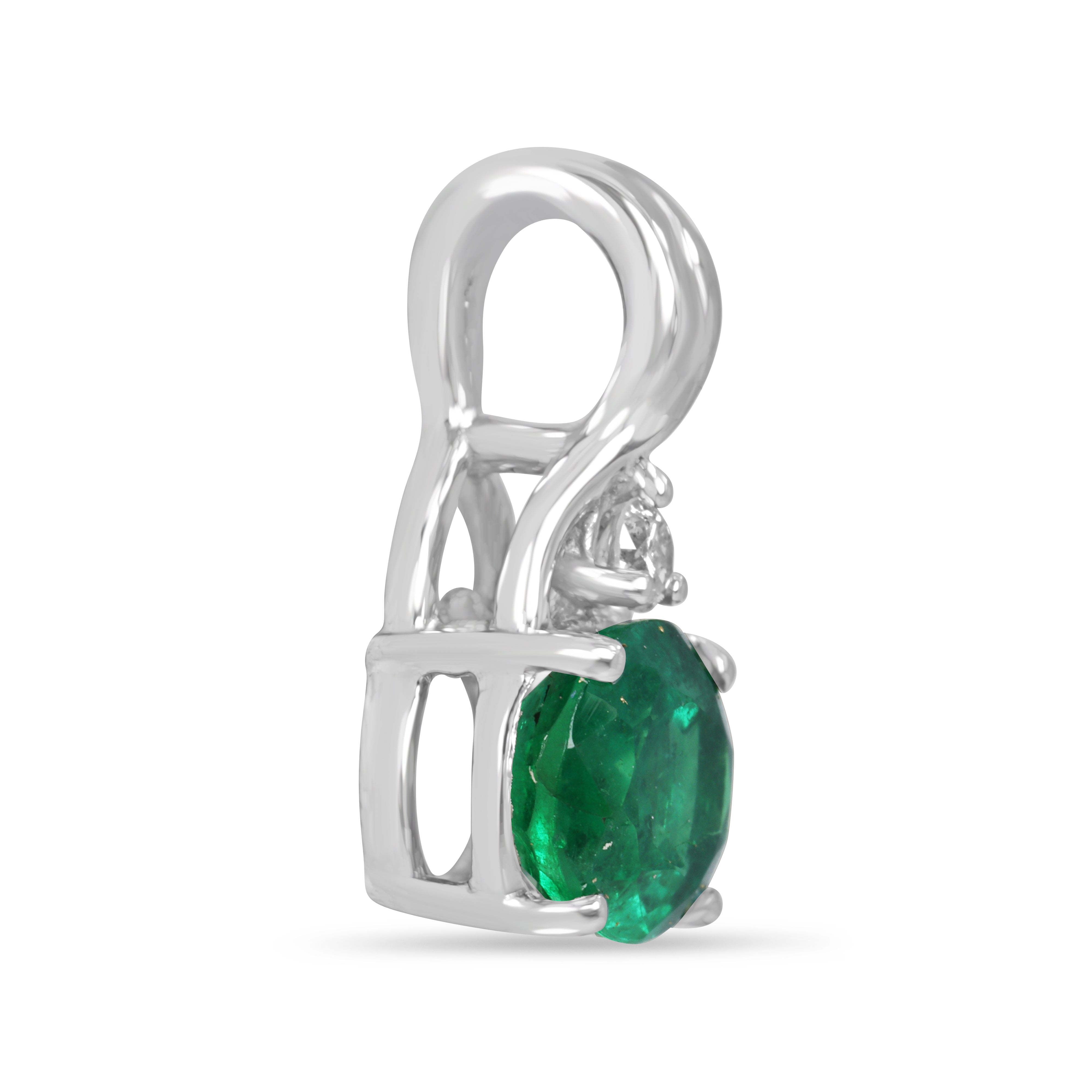 2.44tcw 14K Natural Bluish Green Oval Cut Emerald & Diamond Accent White Gold Pendant Necklace
