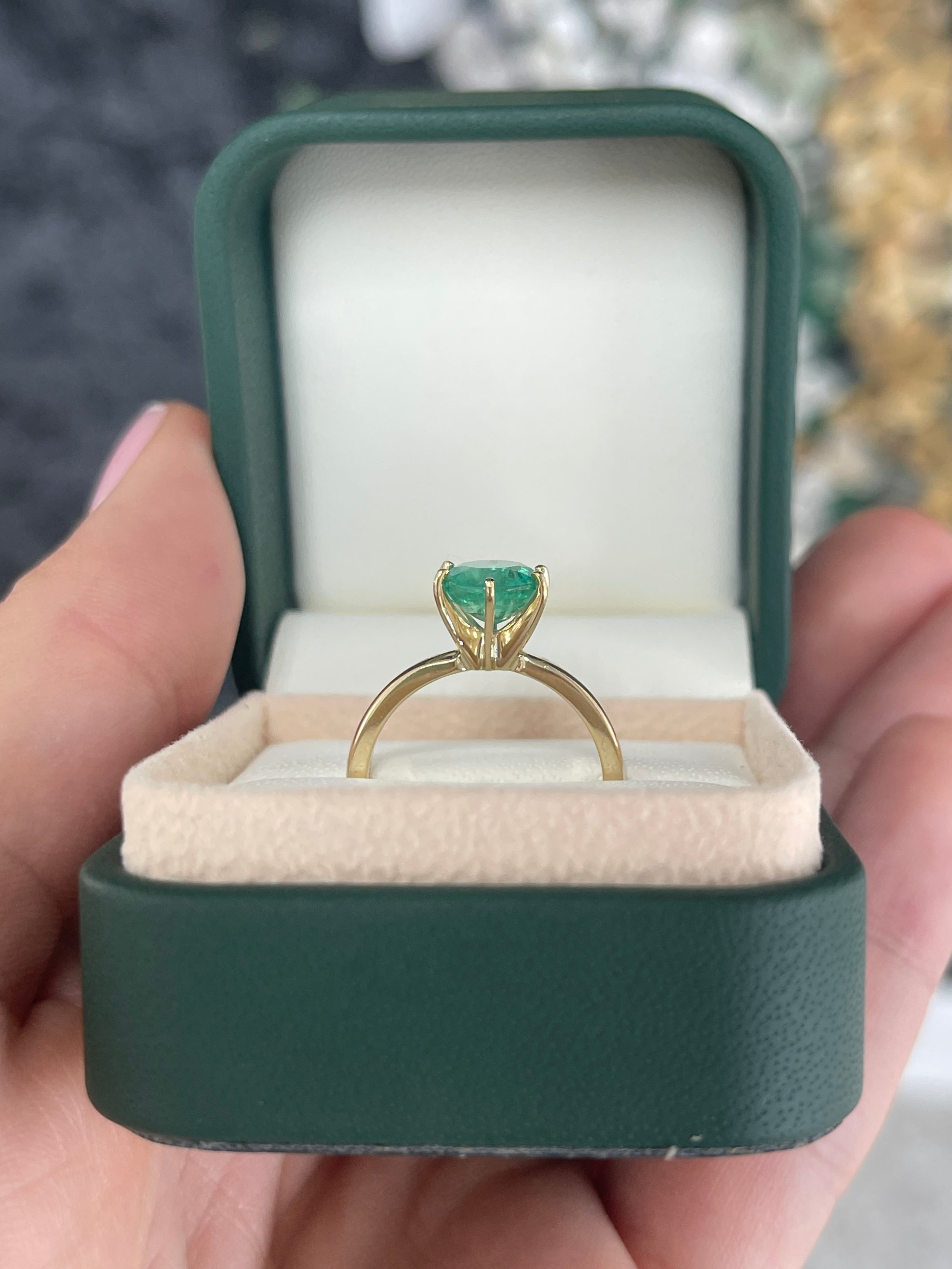1.74ct 14K Rare Natural Round Cut Emerald Six Prong Solitaire Ring - JR Colombian Emeralds