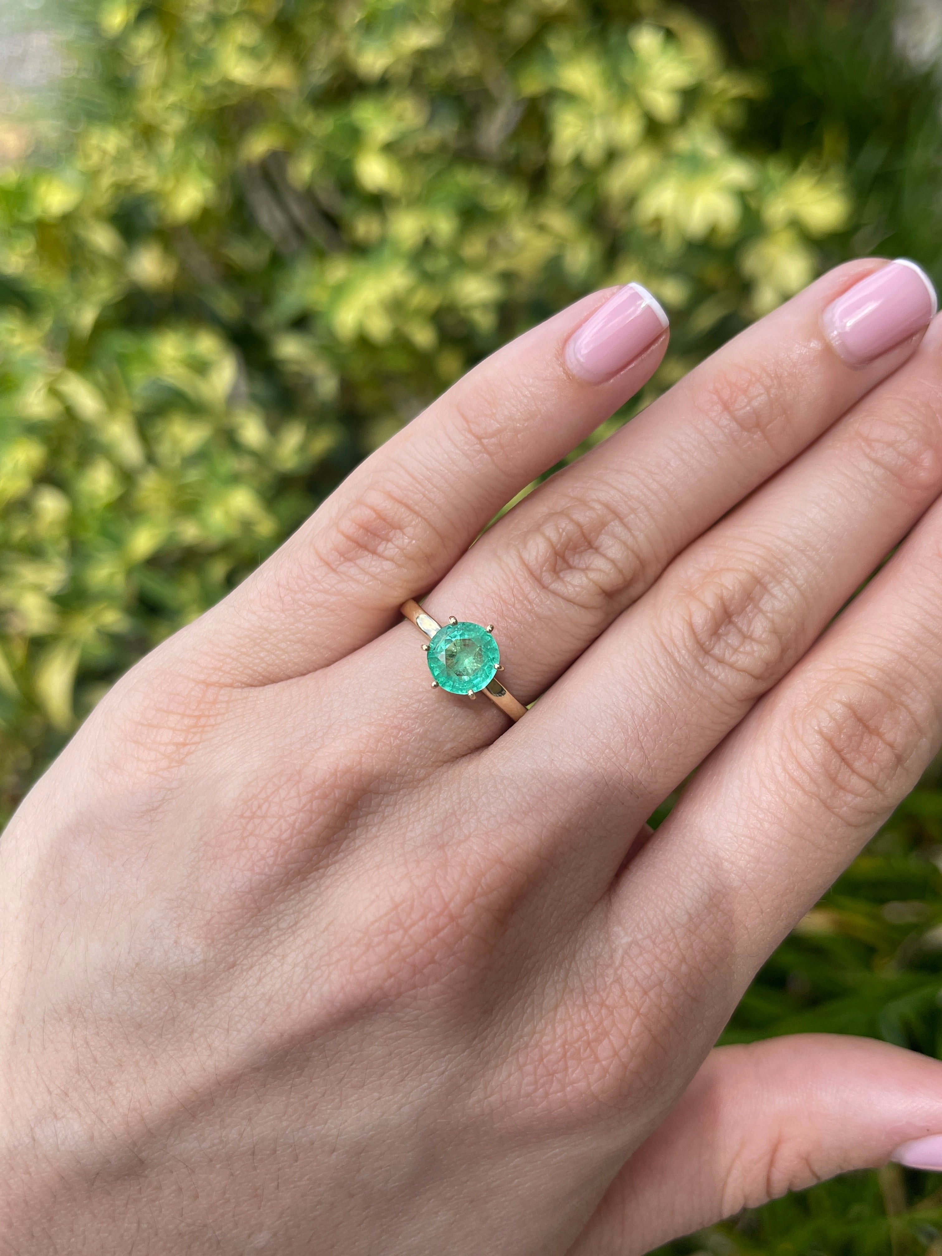 1.74ct 14K Rare Natural Round Cut Emerald Six Prong Solitaire Ring - JR Colombian Emeralds