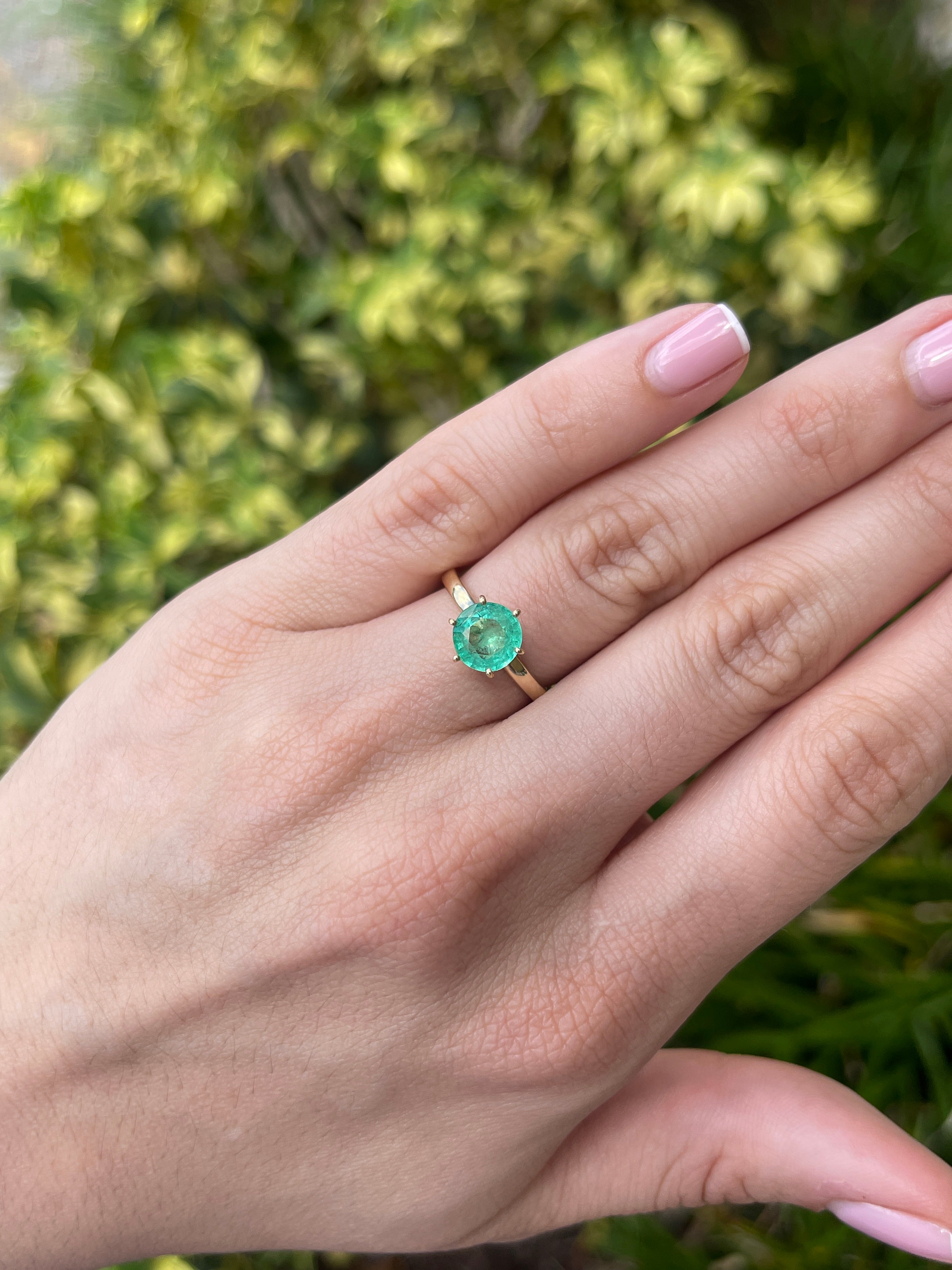 1.74ct 14K Rare Natural Round Cut Emerald Six Prong Solitaire Ring - JR Colombian Emeralds