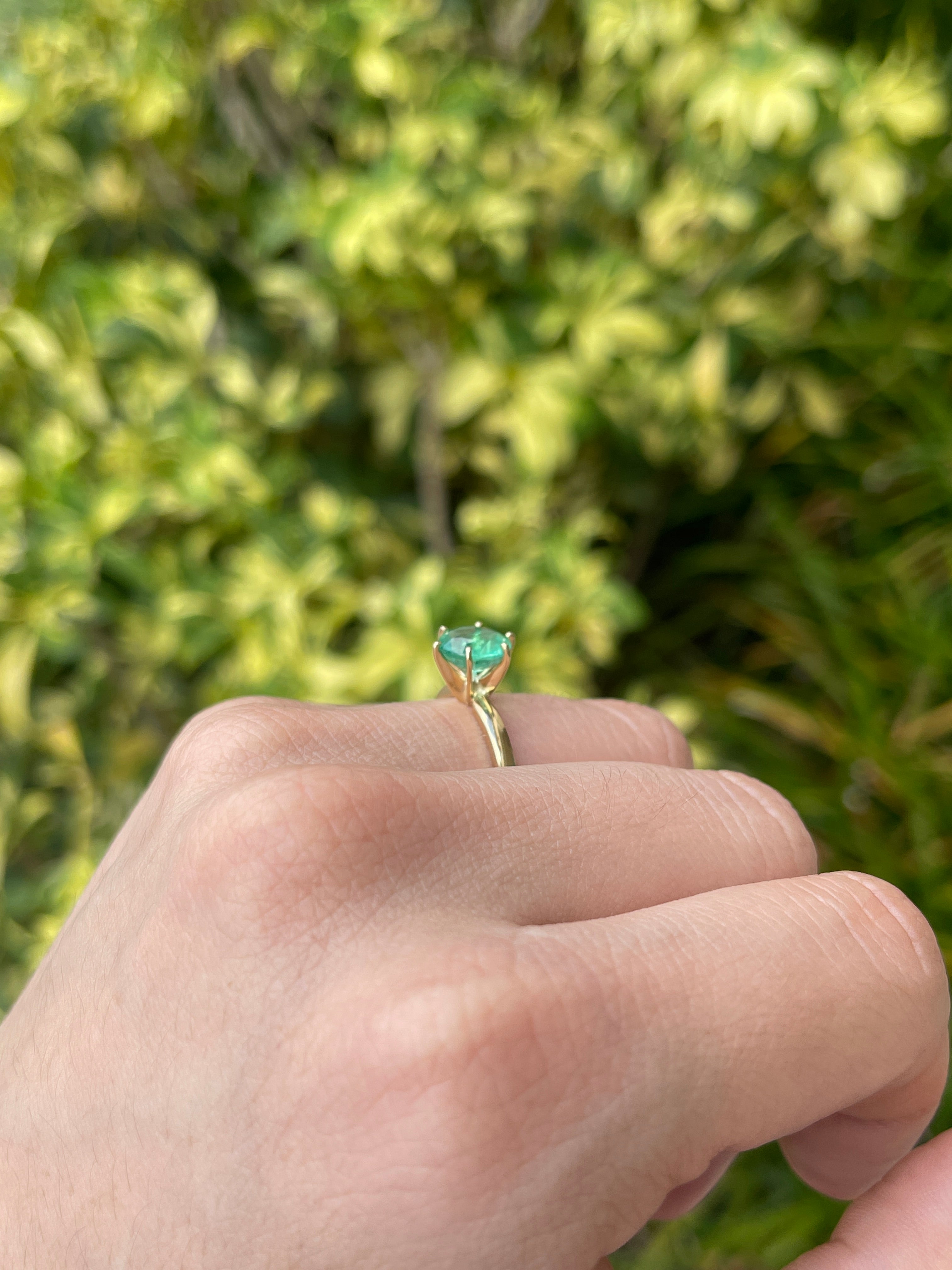 1.74ct 14K Rare Natural Round Cut Emerald Six Prong Solitaire Ring - JR Colombian Emeralds