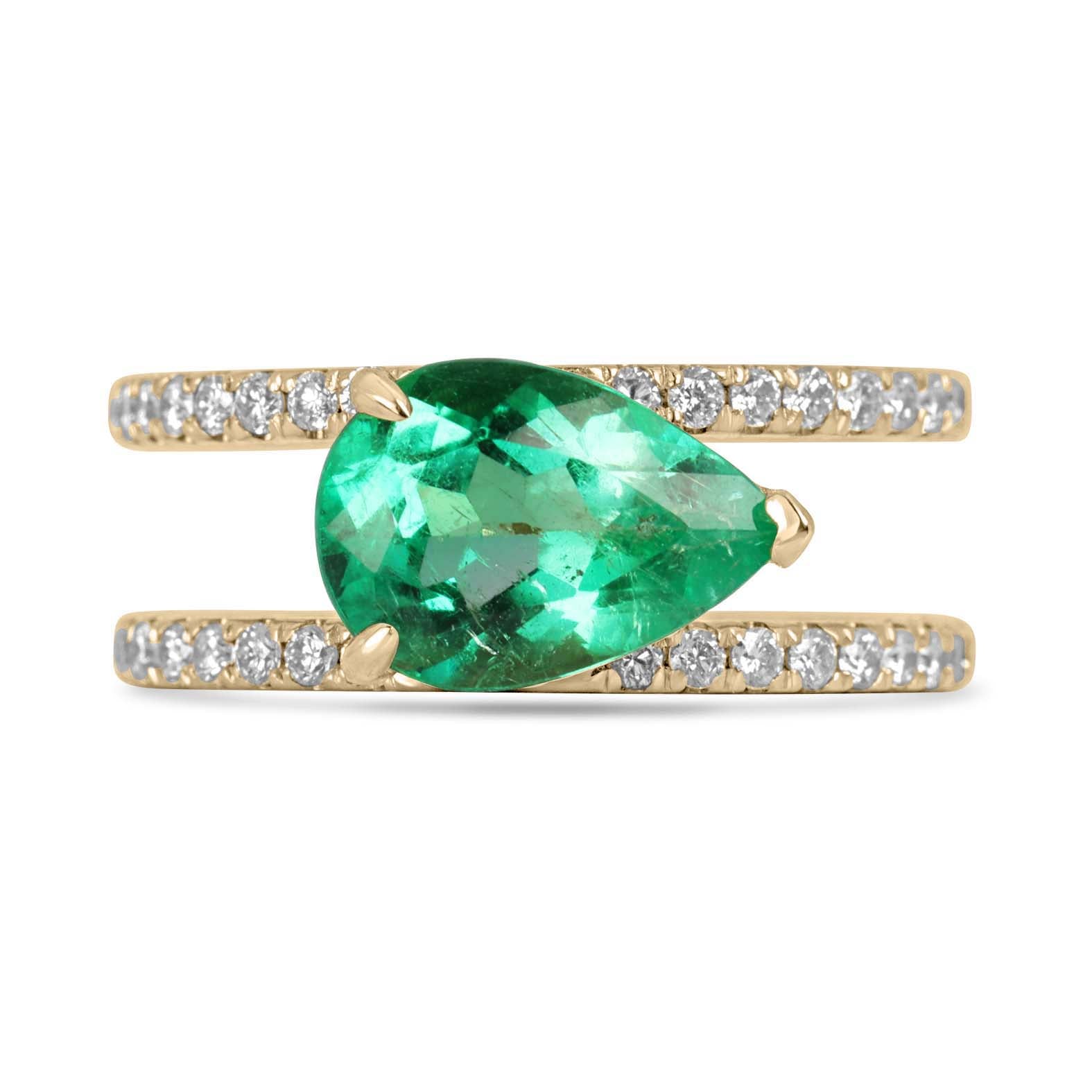 2.29tcw East to West Colombian Emerald Split Shank Diamond Wide Band 18K