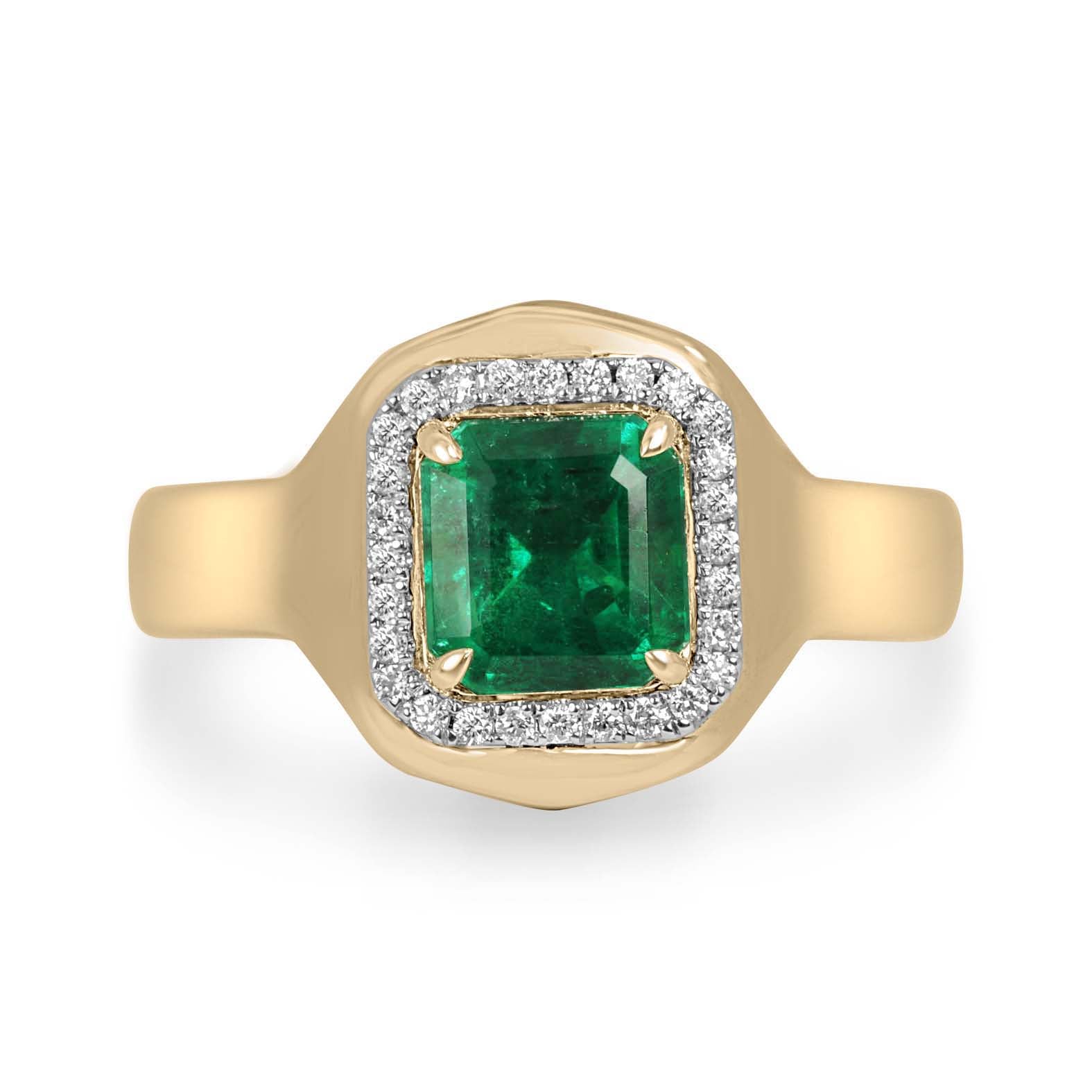 1.60tcw 14K Full Finger Coverage Asscher Cut Emerald & Diamond Halo Accent Statement Ring