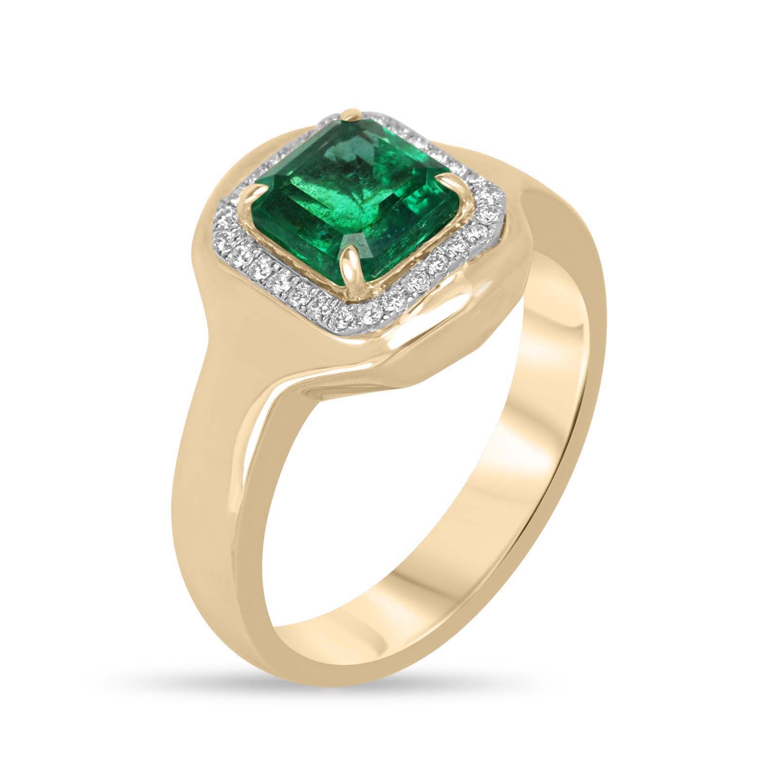 1.60tcw 14K Full Finger Coverage Asscher Cut Emerald & Diamond Halo Accent Statement Ring