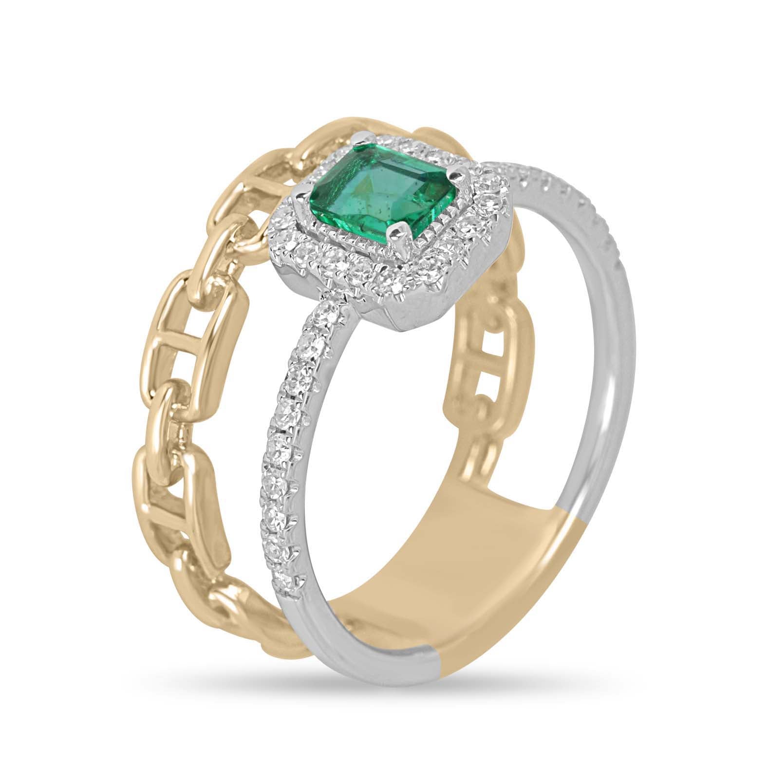 14K Emerald & Diamond Halo Wedding Ring Set