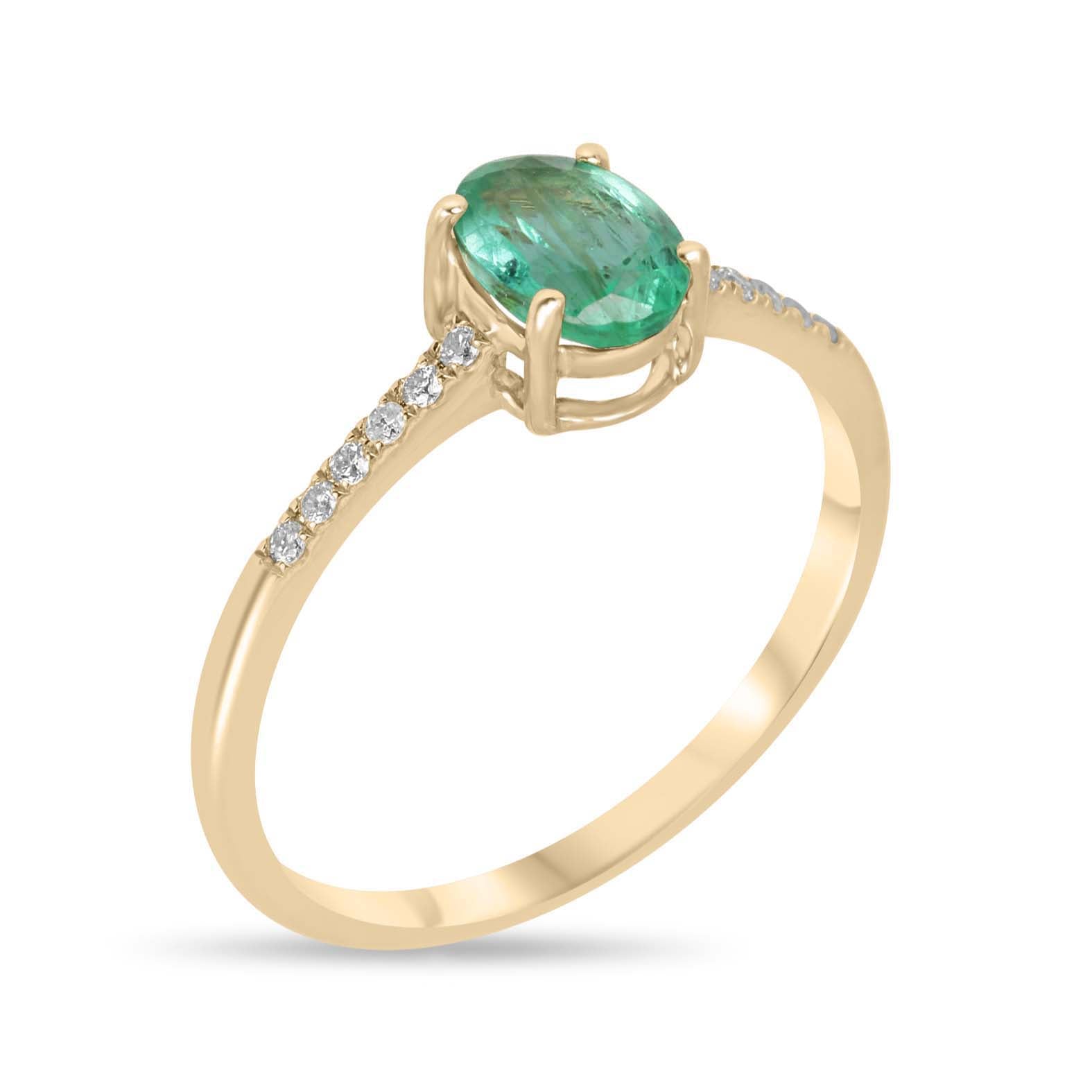 0.91tcw 14K Natural Oval Emerald & Diamond Solitarie with Accents Ring