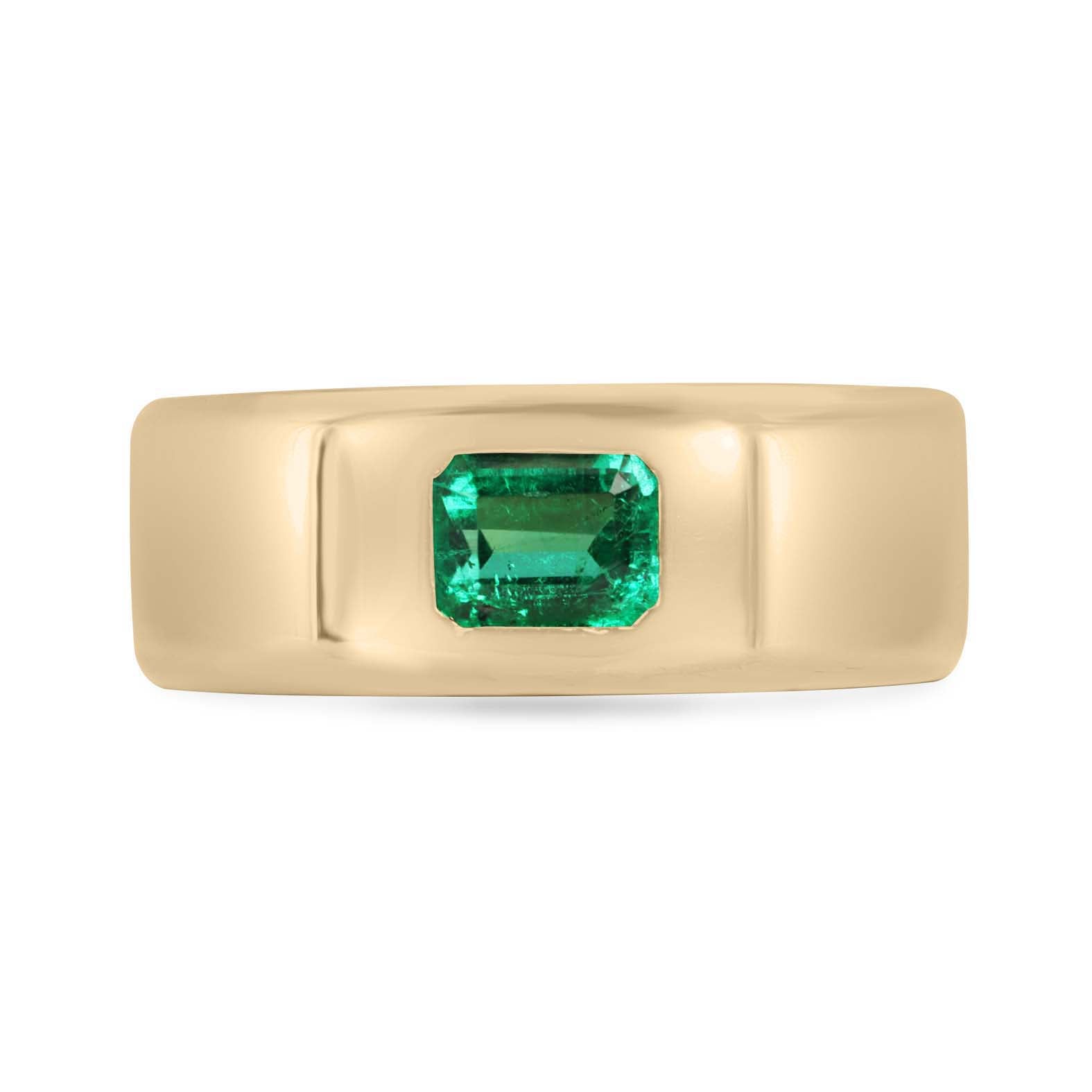 0.94ct 18K AAA Quality Natural Colombian Emerald - Emerald Cut Solitaire Men's Wedding Band Ring