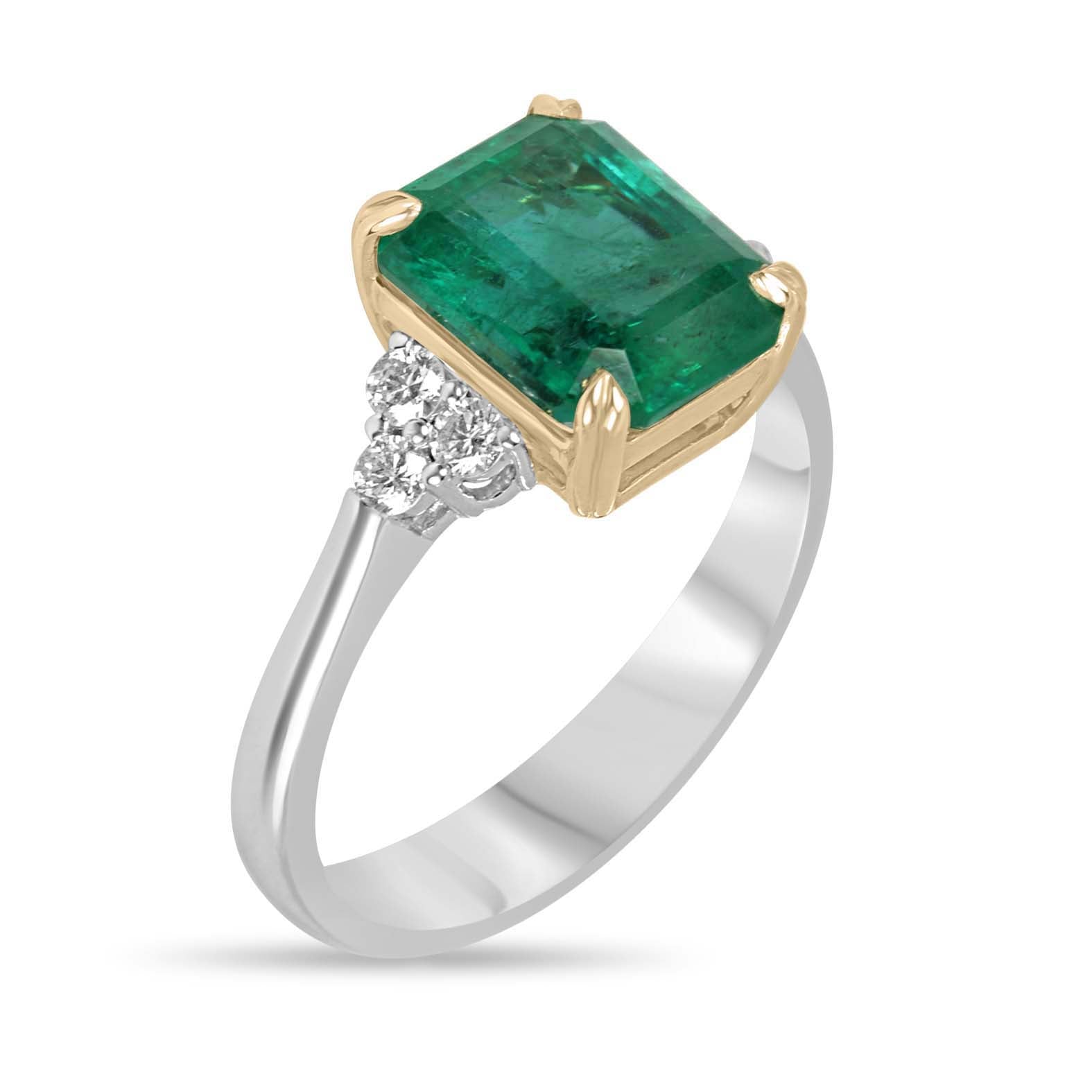 3.83tcw Natural Emerald Cut Emerald & Diamond Accent Seven Stone Engagement 14K/Plat Ring