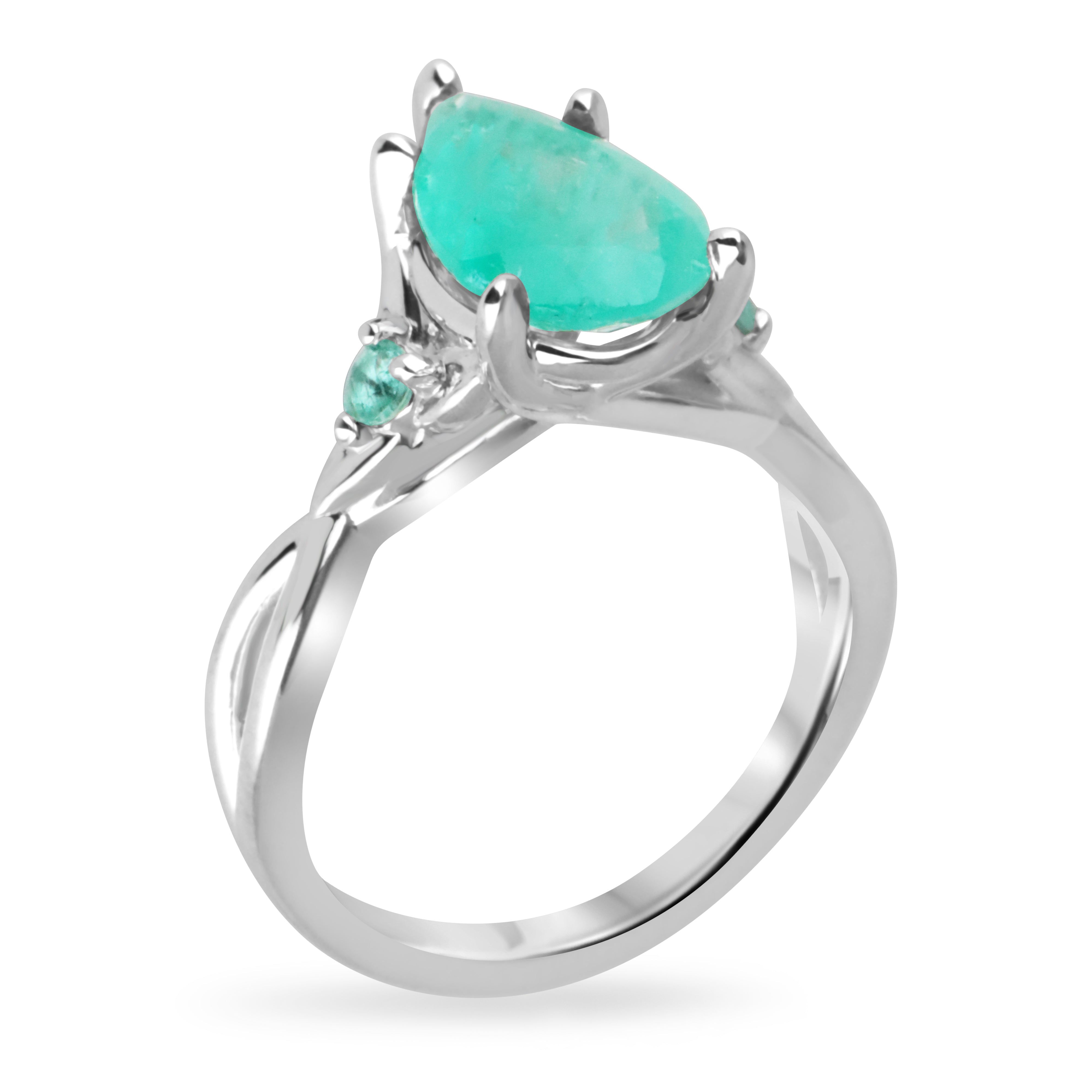 2.32tcw 925 Colombian Emerald Pear Emerald Trilogy Three Stone Ring